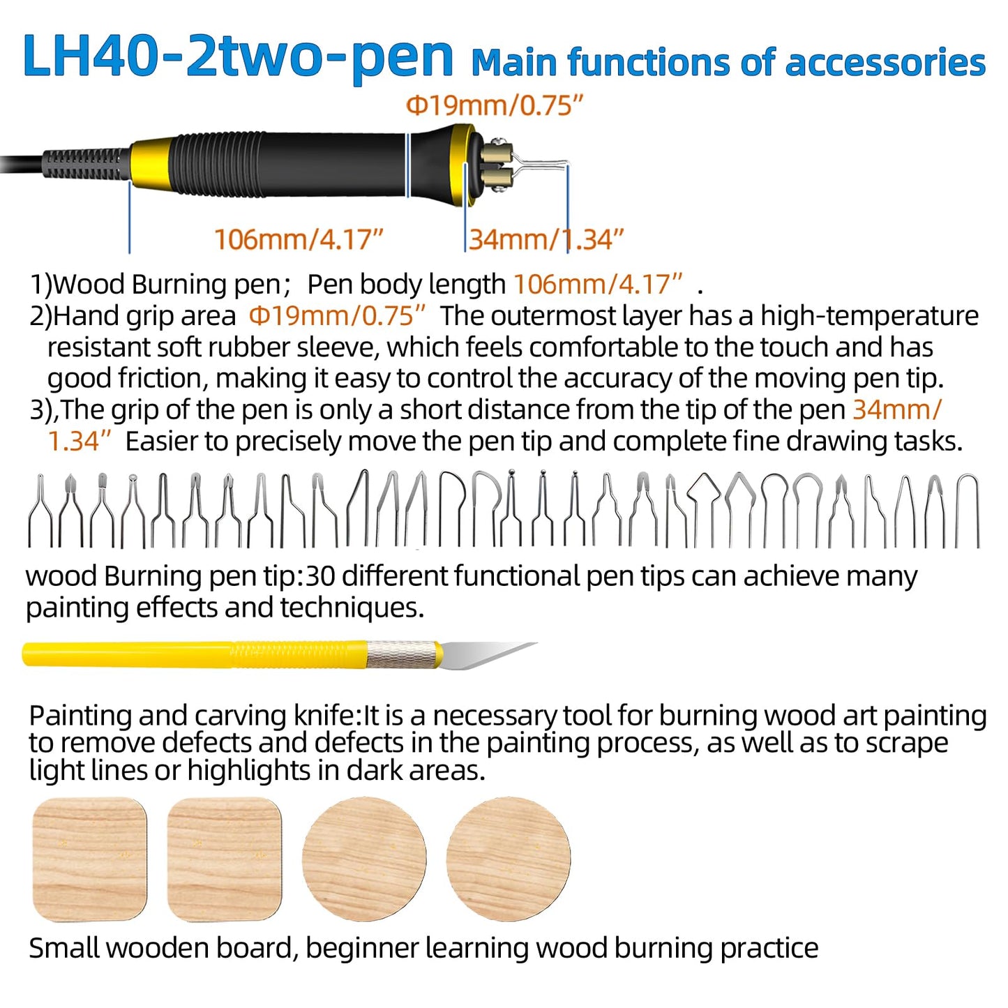 FIRElood Wood Burning Tool, Wood Burner kit Pen 25~750℃, Wood Burning kit with Digital Thermometer Temperature Adjustable Temperature, 2 pyrographic Wood Burning pens, 30 Wood Burning Pen Tips
