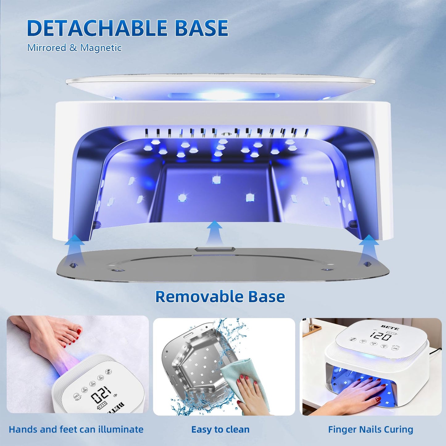 BETE 60W Cordless UV LED Nail Lamp - Rechargeable Gel Polish Dryer with Auto Sensor, 30 Beads & 4 Timer Settings Portable for Home/Salon White