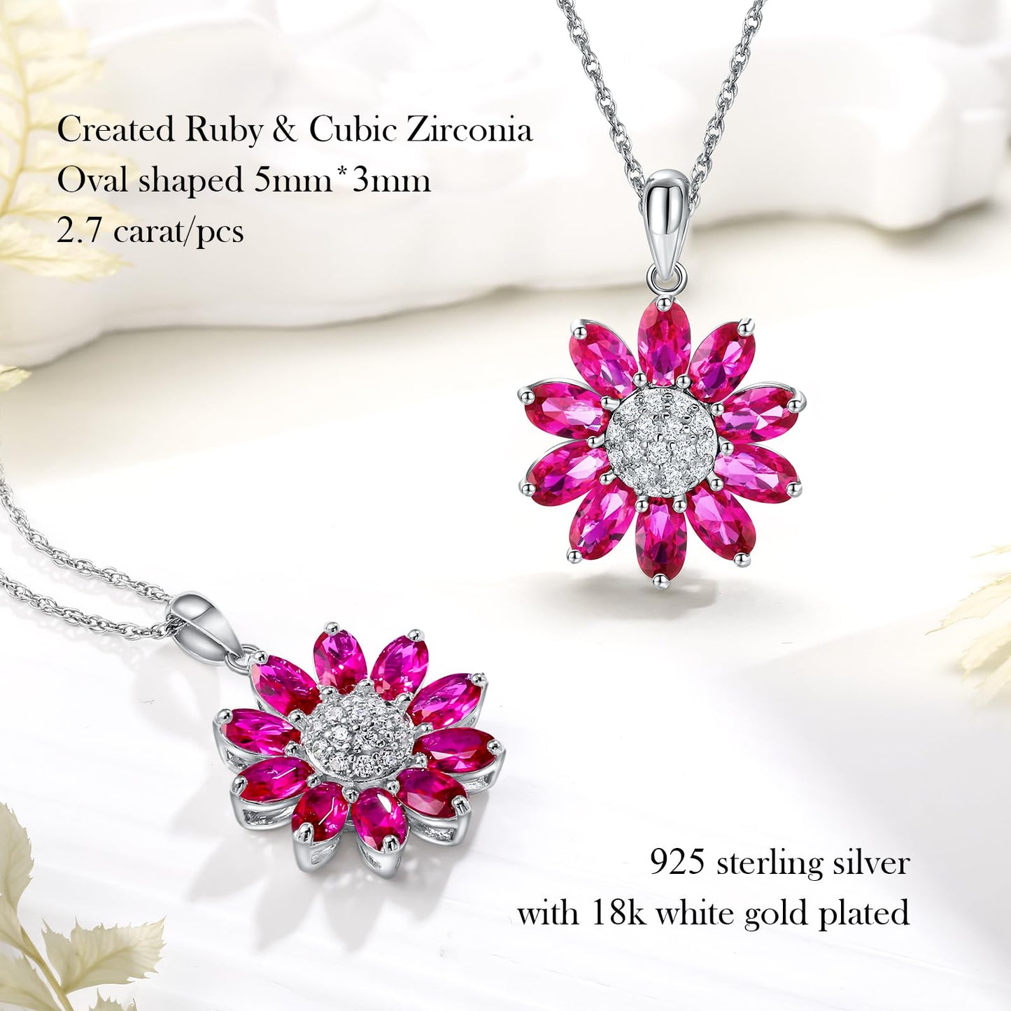 RANDES July Birthstone Necklace Ruby Sunflower Necklaces for Women 925 Sterling Silver Dainty Red Stone Pendant Necklace