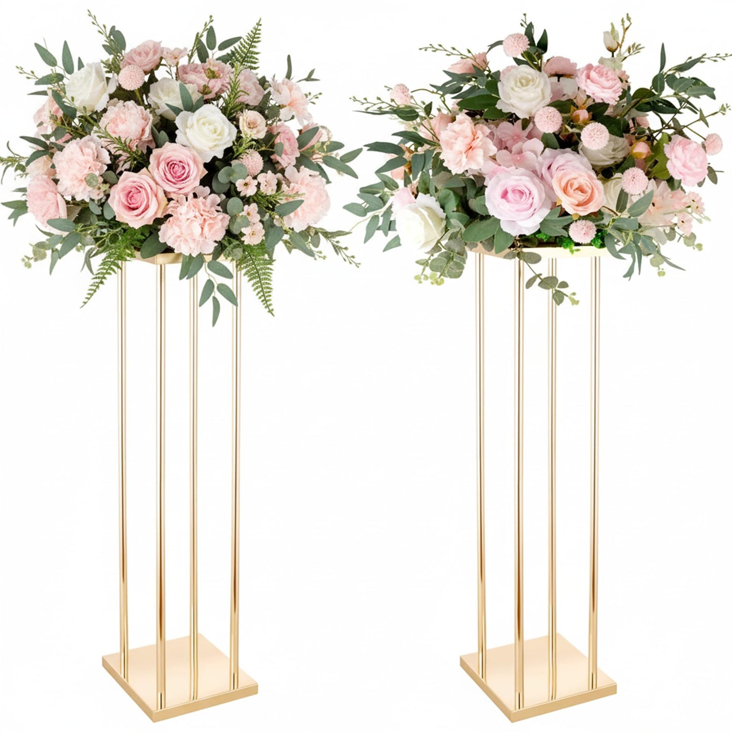 Geometric Gold Vases for Wedding Centerpieces - 31.5" Artificial Flower Display Stands, Set of 2 Elegant Flower Racks for Wedding Christmas Carnival Party Dinner Event Home Decor