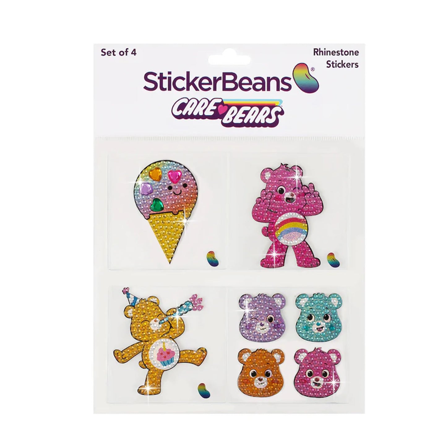 StickerBeans® Rhinestone Stickers – Care Bears 2 Sticker Pack, 2” x 2” Each, Unique Sparkly Cut-to-Shape for Collecting, Trading, Decorating Laptops, Phone Cases, Scrapbooks