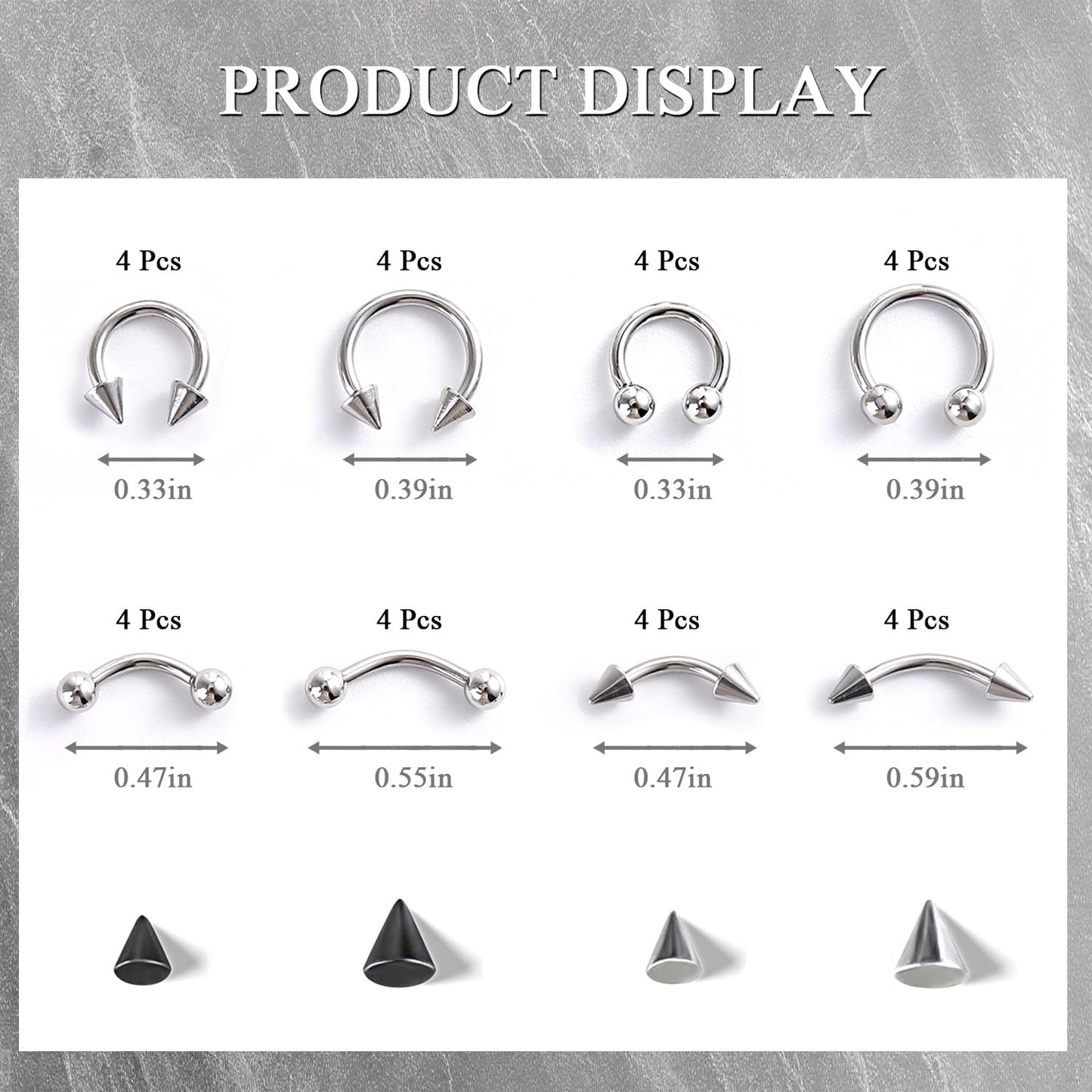 Furtherpretty Piercing Nail Charms Set, 3D Silver Alloy Goth Punk Nail Art Decorations, Triangle Spike Rivets & Metal Rings, Y2K Pierced Nail Charms for DIY Manicure & Salon Accessories