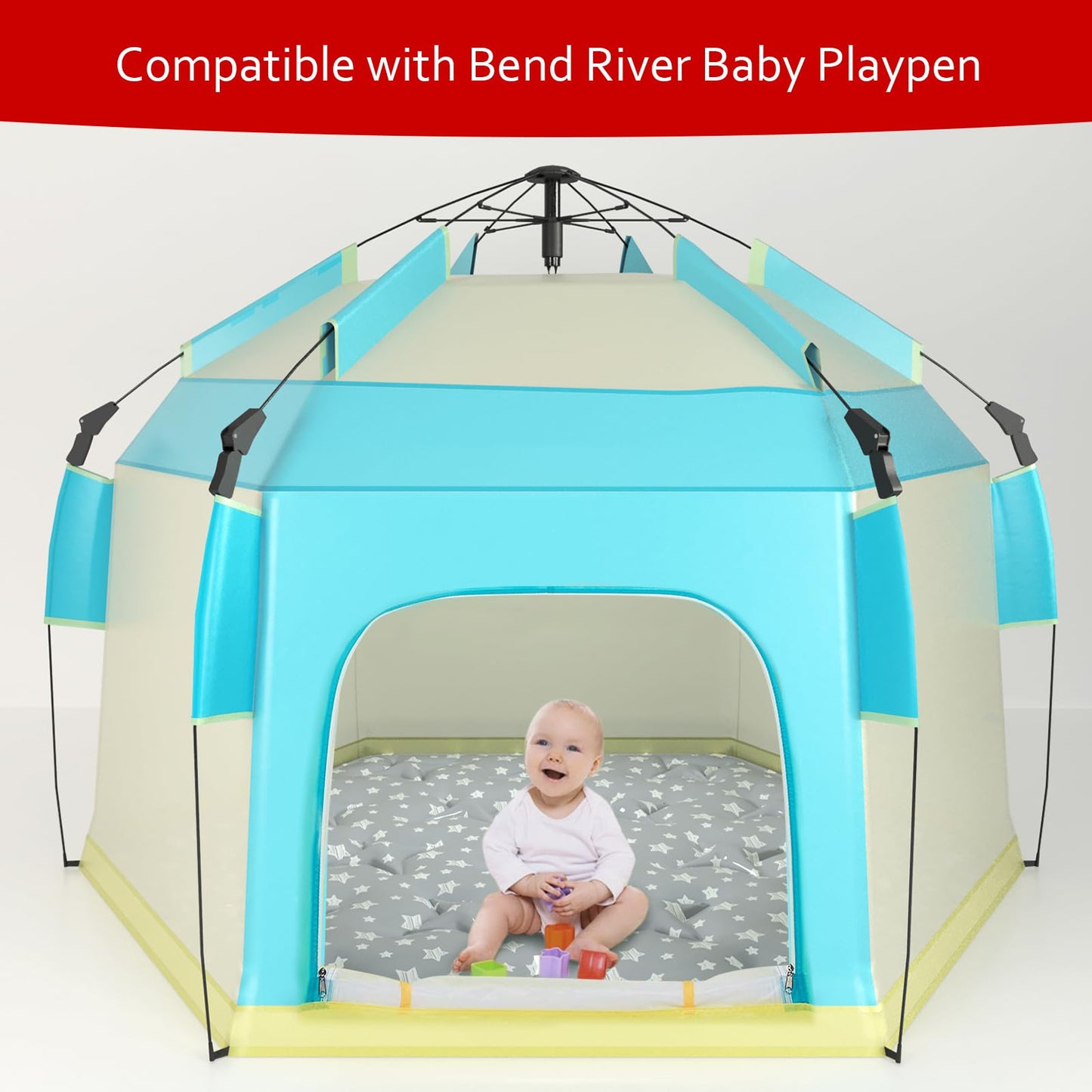 Hexagon Playpen Mat Compatible with Bend River Baby Play Pen, Hexagon Play Mat, Non Slip and Padded Play Mat Grey with Star Print