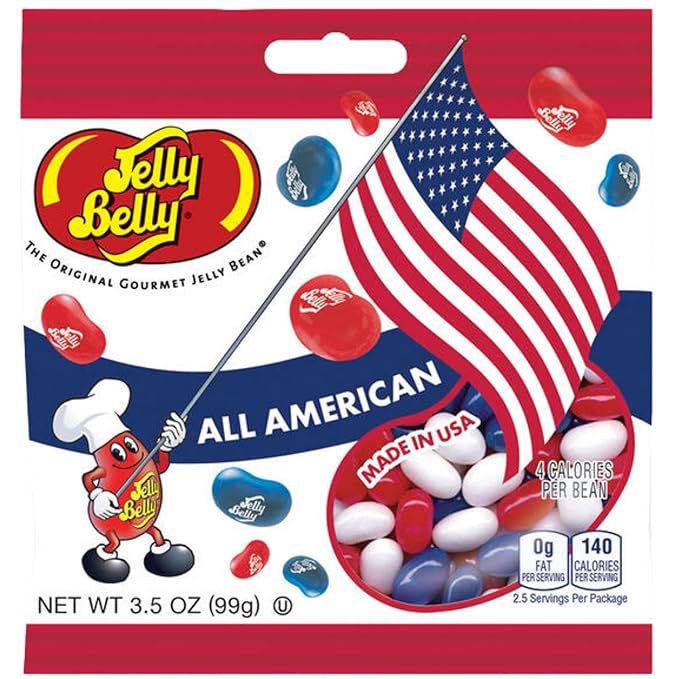 Needzo Red, White, and Blue Fruit Flavored Jelly Beans, American Mix Shareable Candy, Gourmet Chewy Candies for 4th of July and Birthday Parties, Pack of 3 (Red White Blue)
