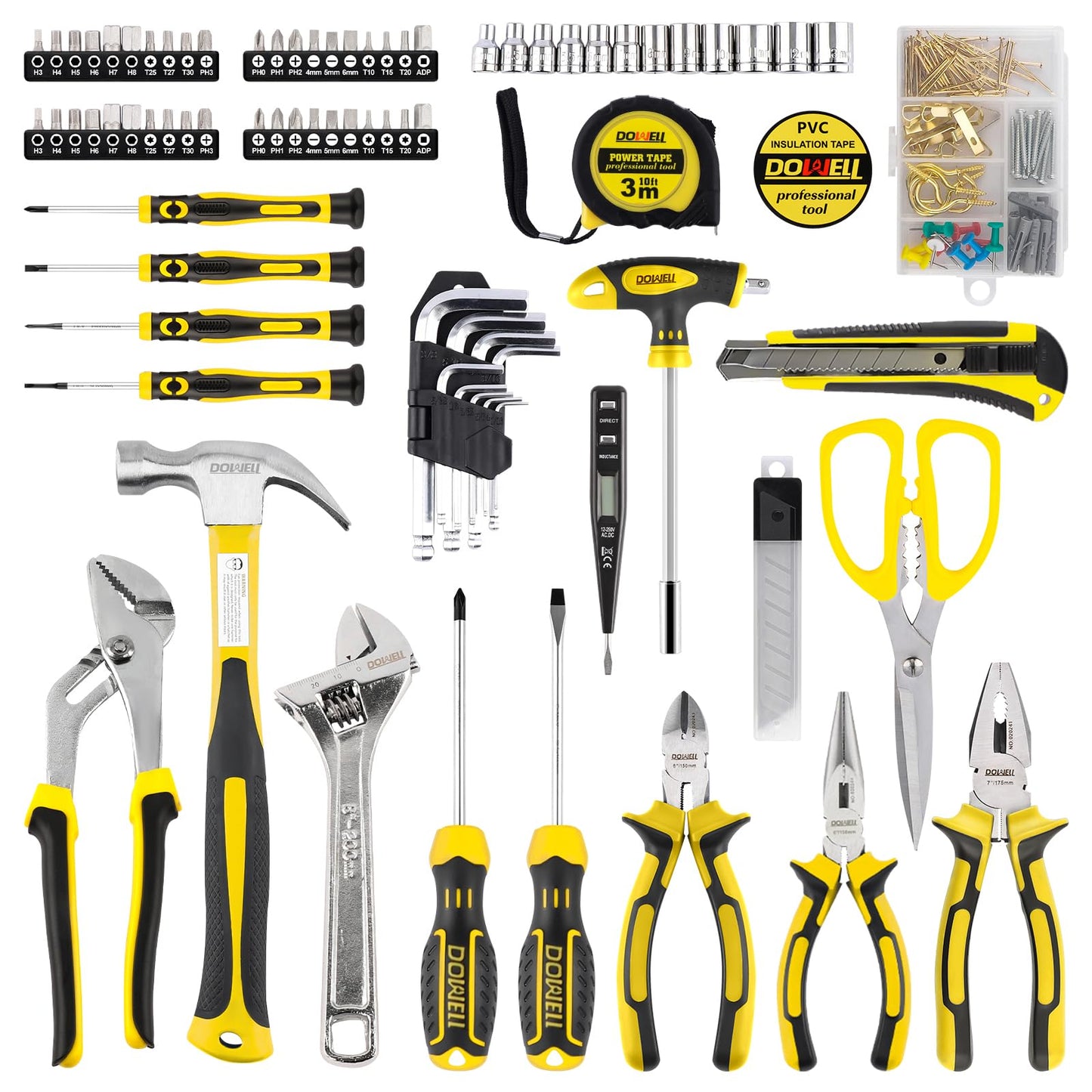 DOWELL Tool Set 185 Piece, General Household Tool Kit, Hand Tool Kit with Toolbox Storage Case for Home Repair