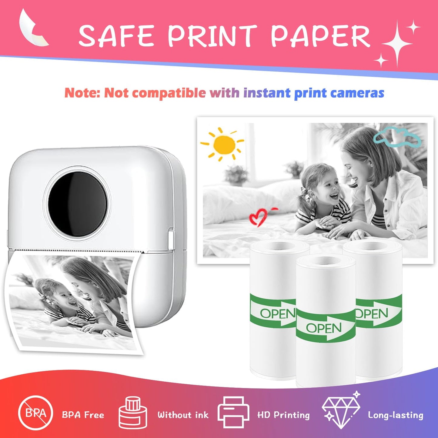 MIARALA 18 Rolls Mini Thermal Printer Sticker Paper, 57x25mm, High-Contrast Sticker Paper for Mini Pocket Printer, BPA-Free