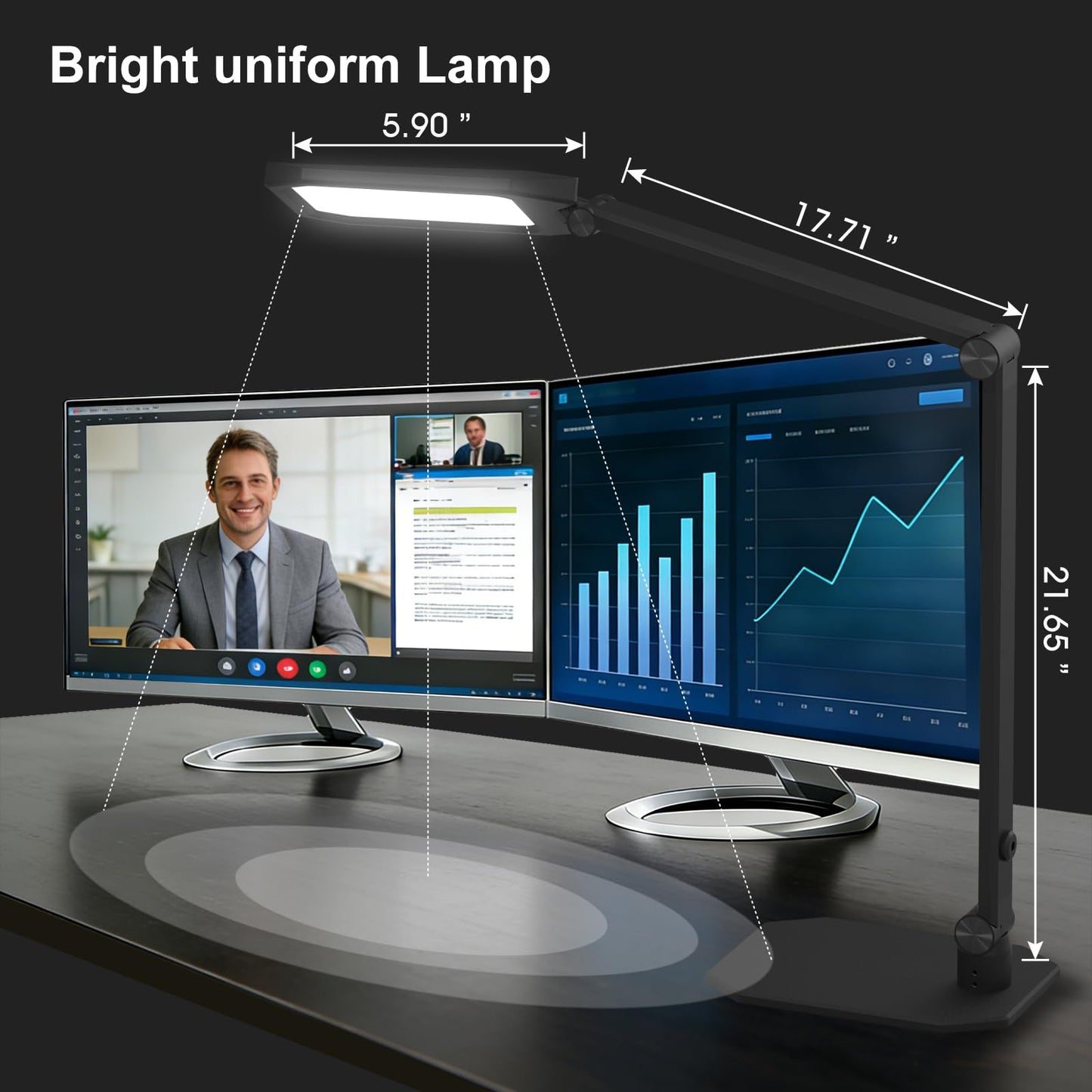 NS Desk Lamp for Home Office, LED Desk Lamp with Webcam Light for Video Calls, Dimmable 3000K-6500K Desk Light with Remote, Timer, Memory, Adjustable Swing Arm, CRI95+