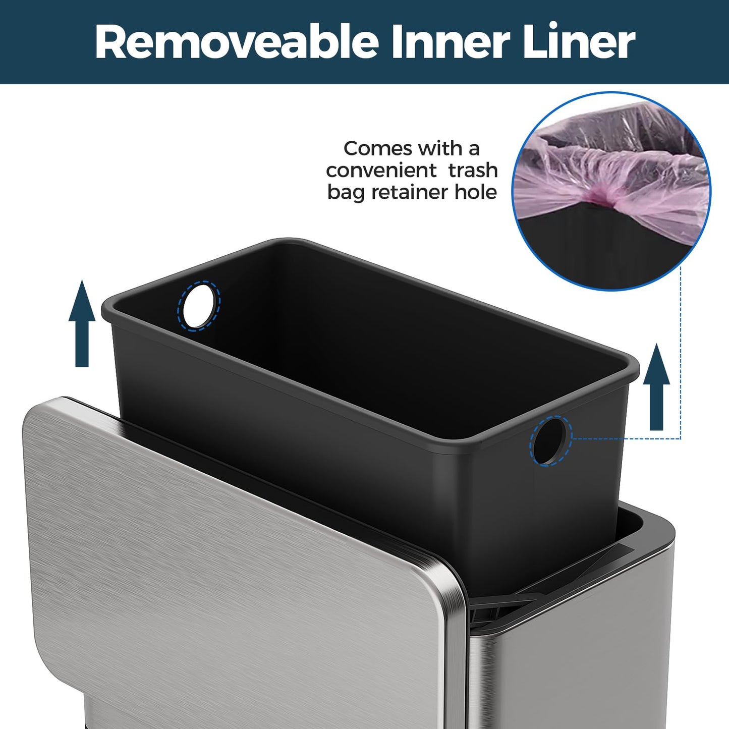 LINSSEN Stainless Steel Hanging Trash Can with Lid and Inner Bucket, 1 Gallon Kitchen Compost Bin for Counter Top, Under Sink or Wall Mount, Small Garbage Can for Cupboard/Bathroom/Bedroom/RV