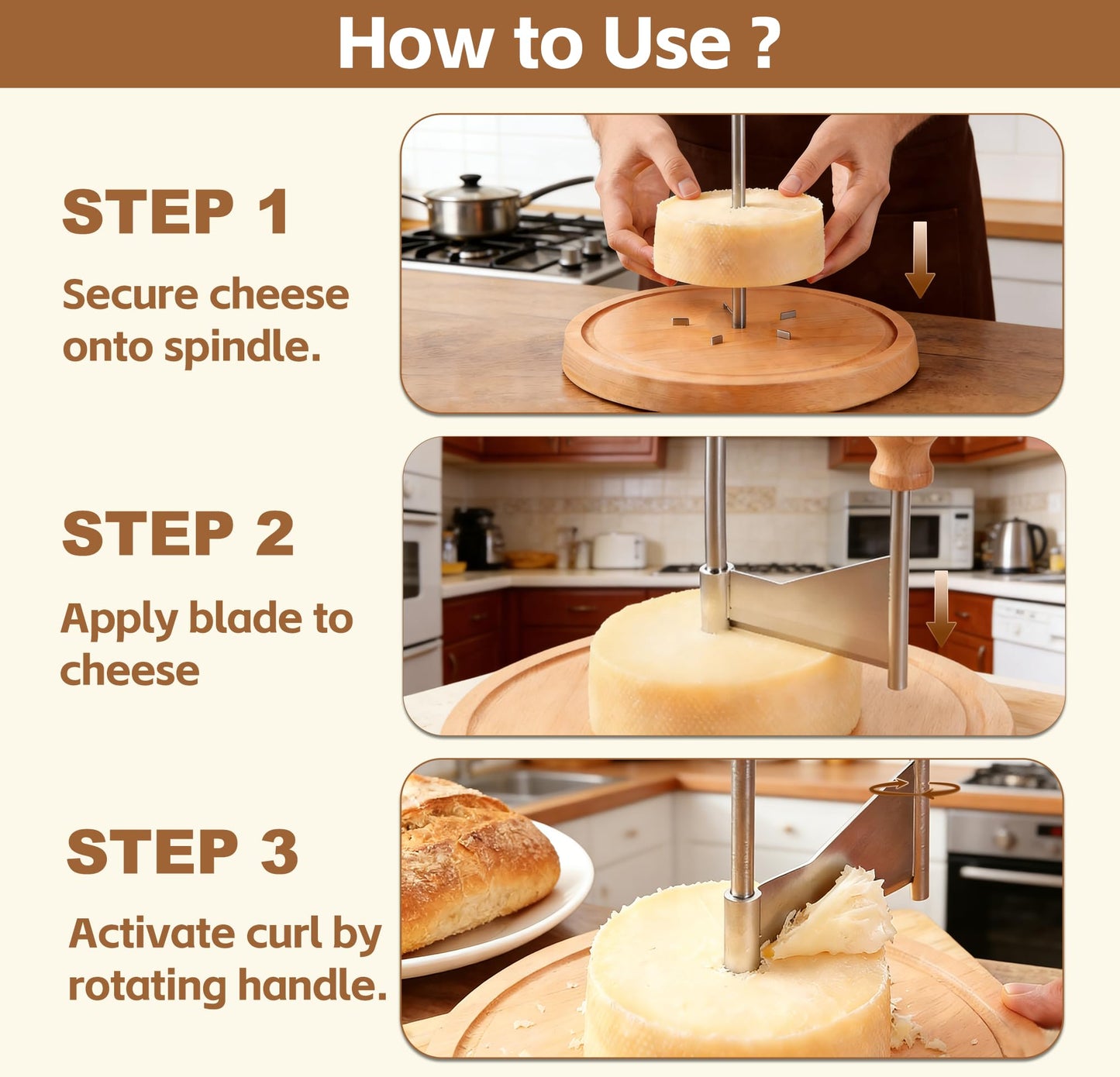 Cheese Curler Wheel for Tête de Moine & Chocolate Swiss Style Girolle Cheese Shaver with Sharp Stainless Steel Blade and Solid Wood Base for Cheese Boards, Desserts & Parties