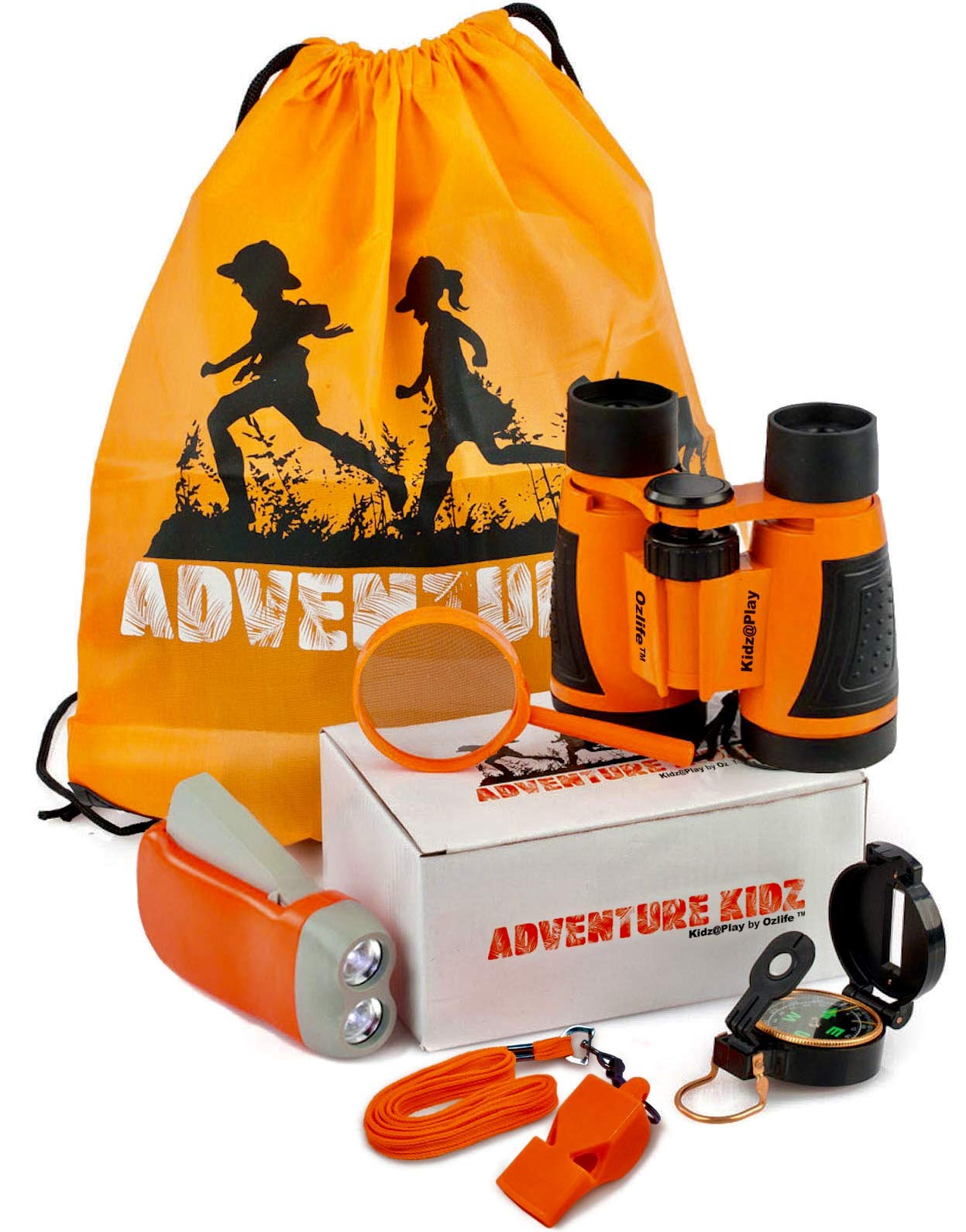 Adventure Kidz - Outdoor Exploration Kit, Children’s Toy Binoculars, Flashlight, Compass, Whistle, Magnifying Glass, Backpack. Great Kids Gift Set for Camping, Hiking, Educational and Pretend Play.