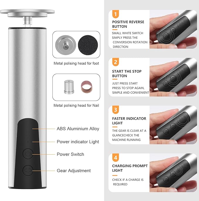 ele ELEOPTION Electric Callus Remover for Feet Electric Foot File Nail Grinder 6 Speed Adjustable Rechargeable Professional Foot Sander Pedicure Tool for Feet Dry Dead Skin Silver