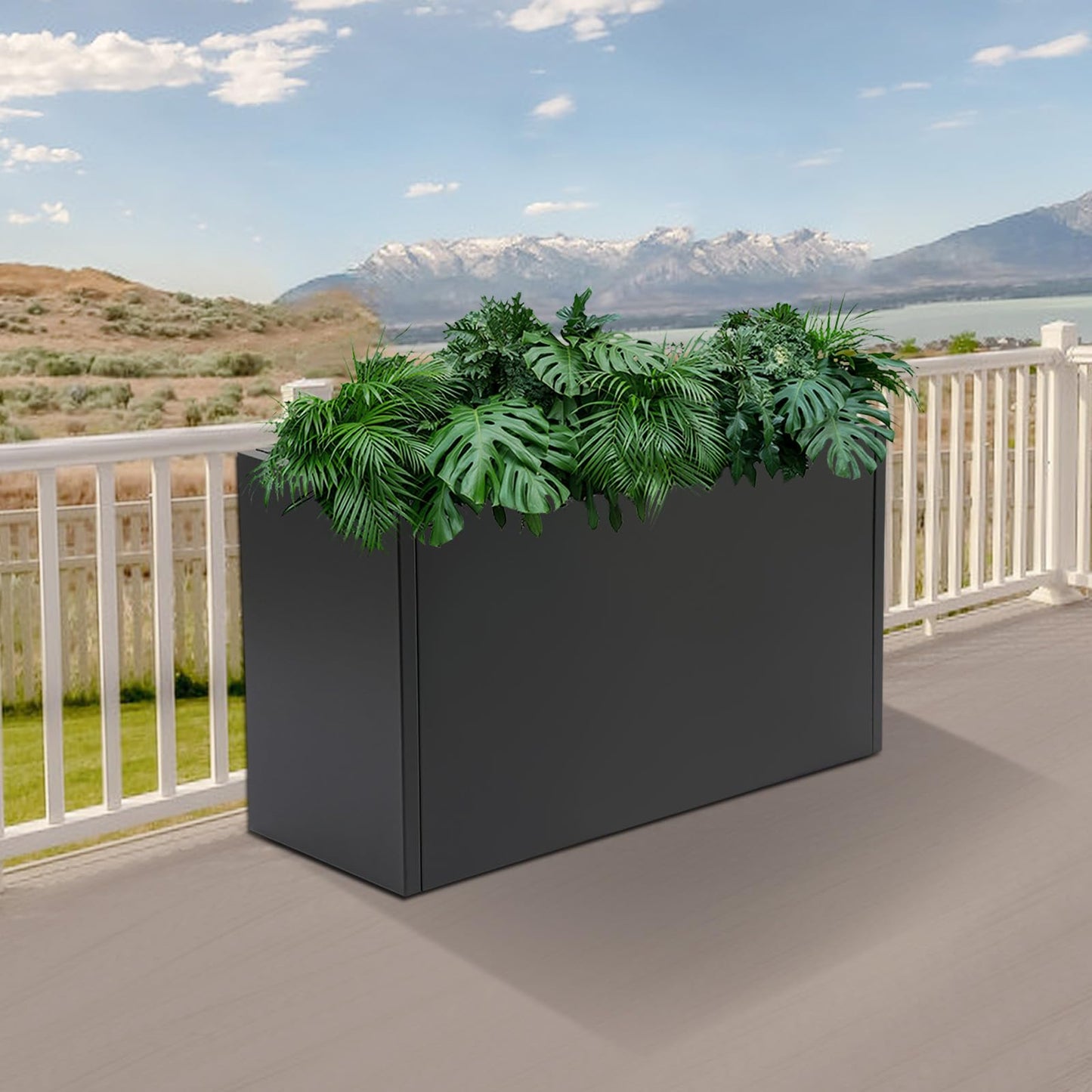 Ginelm 38”L x 15”W x 15”H Metal Long Planter Box for Outdoor Plants Large Rectangular Planter Boxs Spliced Flower Pot for Flowers Garden