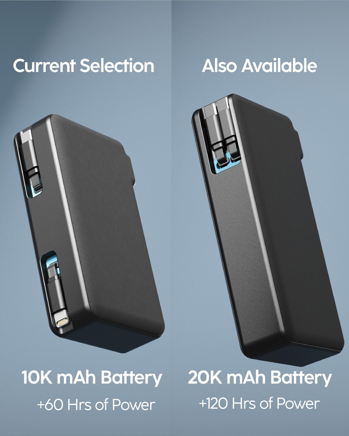myCharge RetractaCharger+ 10000mAh Portable Power Bank - 28" Retractable 1 USB-C & 1 Lightning Cables | Built-in Wall Plug | Digital Display | USB-C/A Ports | Up to 60 Hours of Power | Black