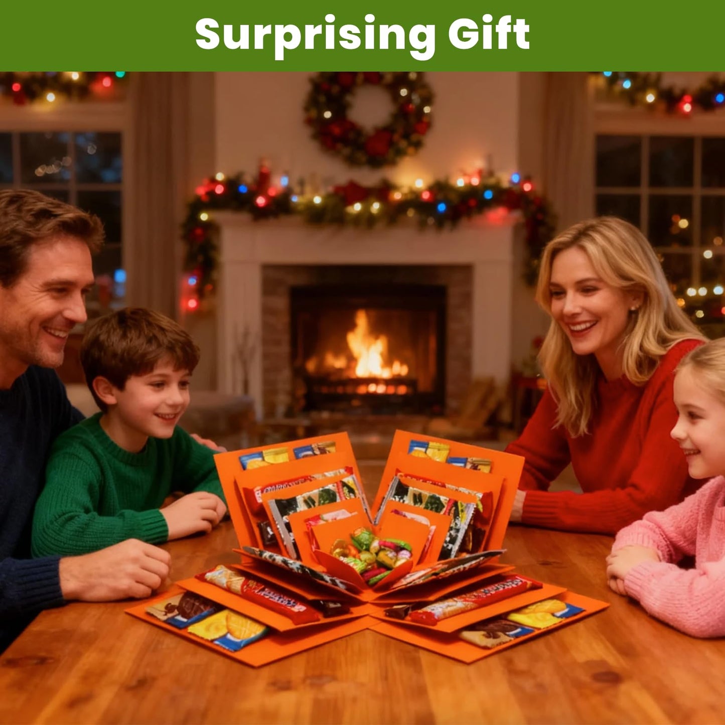 LOOMROOT Gift Box for Holidays, 5 Layer Surprise Picture Box Opens Up, Multi Layer DIY Photos Gift for Birthdays (TANGRINE)
