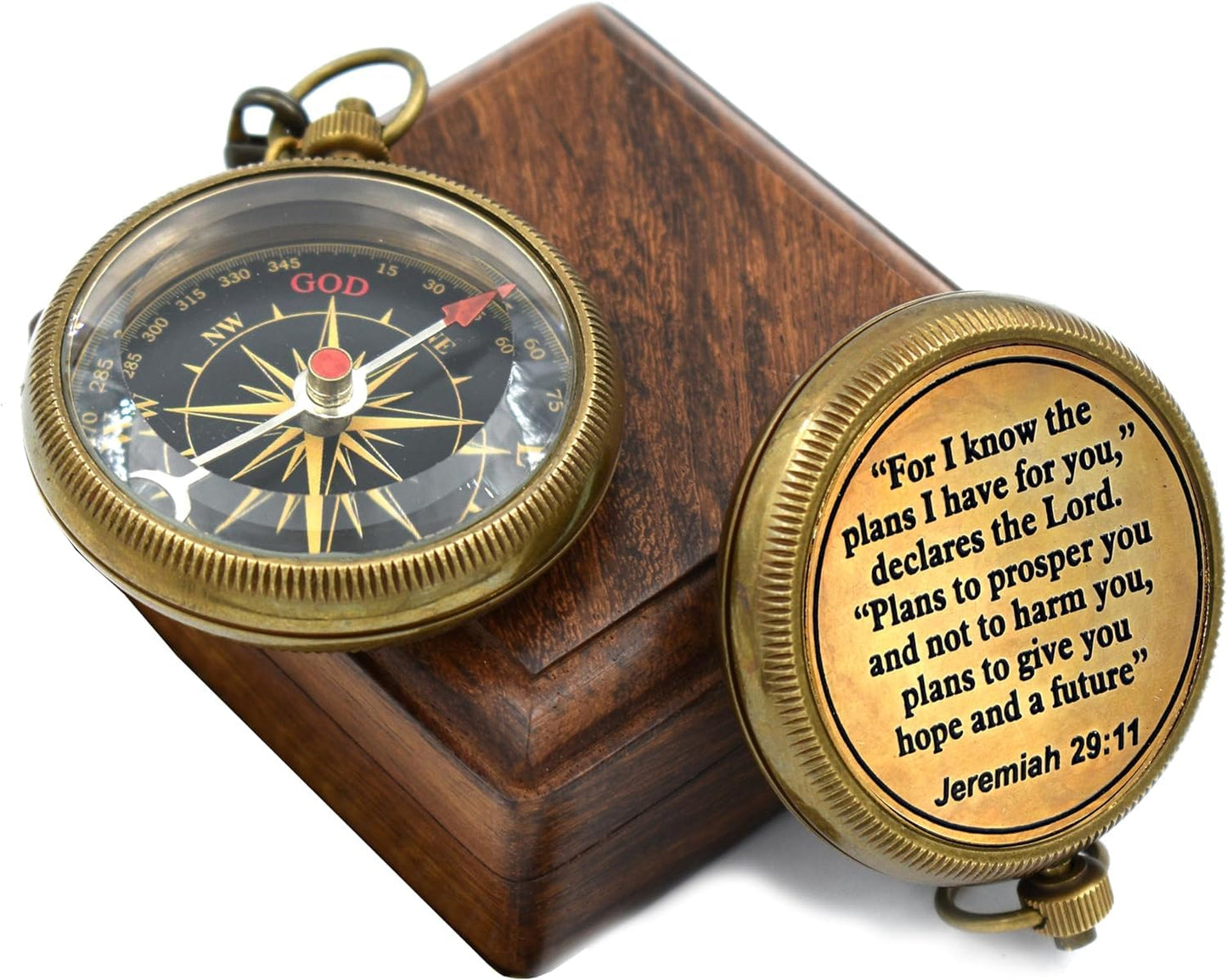 I Know The Plans I Have for You Engraved Compass with Wooden Box, Jeremiah 29 11 - Christian & Catholic Gifts for Men, Women & Graduation