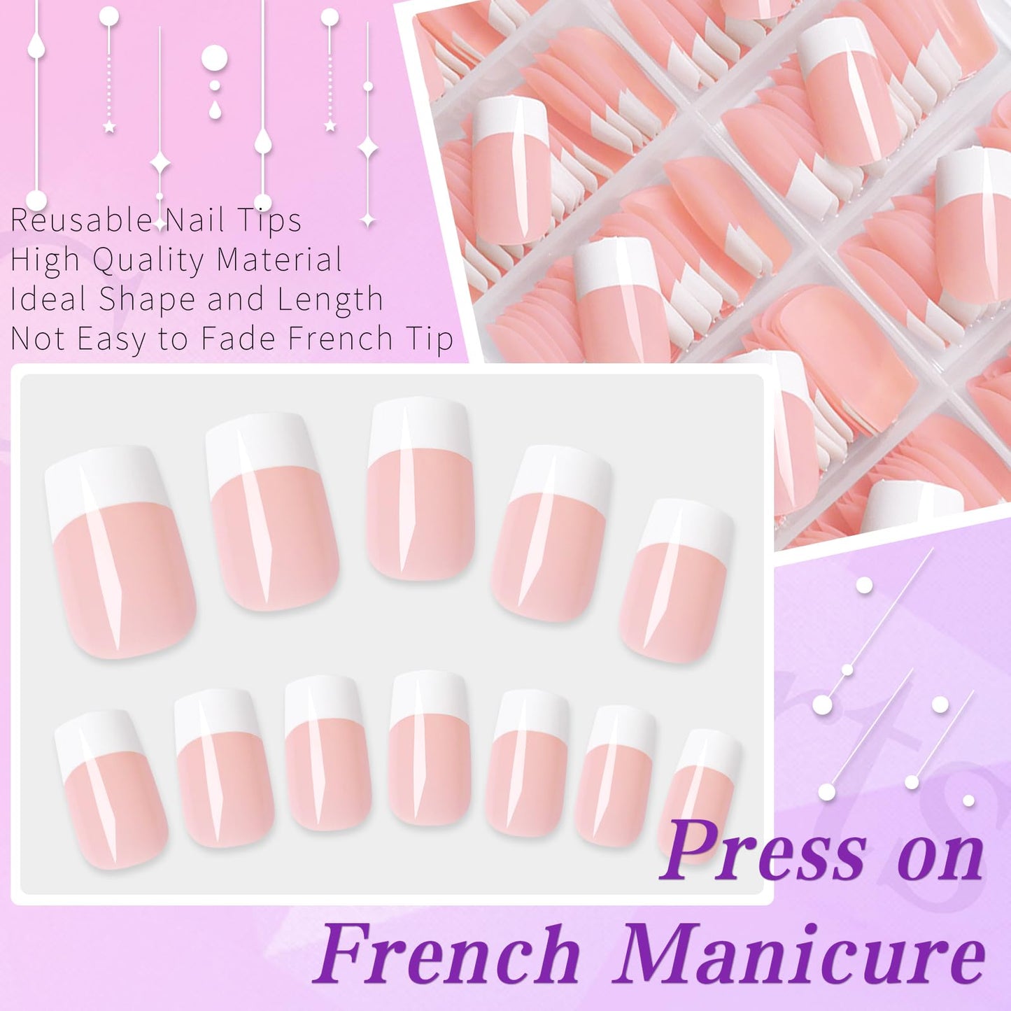 Lifextol 240pc French Tip Press on Nails Short Fake Nails & Adhesive Tab, False Acrylic Nail Press on Nails Square Nail Tips Artificial Glue on Nails Press ons Stick on Fingernail