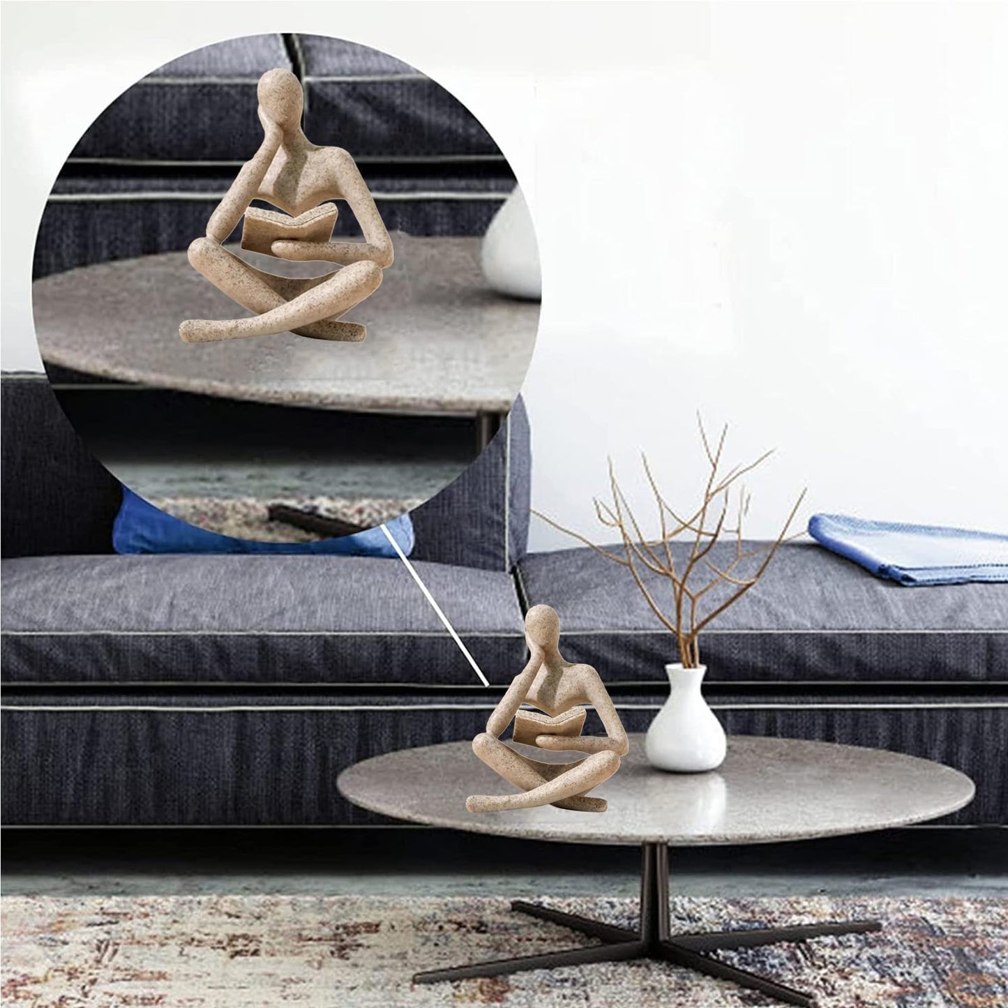 HyabDiop Bookshelf Decor Thinker Statue - Abstract Style Thinker Sculptures Modern Aesthetic Figurine Decoration Statues for Home Decor-Zuo Si-Sandstone