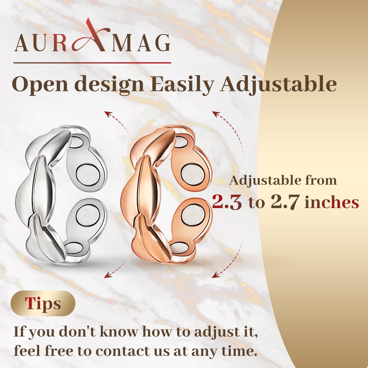 Copper Rings for Women, Magnetic Thumb Rings Adjustable Copper Ring with Magnet,99.9% Solid Pure Copper Jewelry Gift with Box (Set of 2)