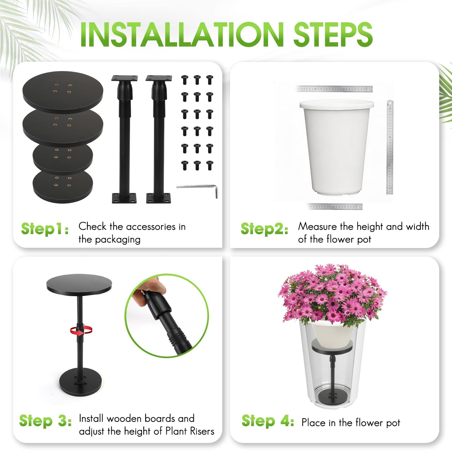 Flantor 2 Pack Adjustable Plant Risers for Inside Pots - Liftable Base Insert for Tall & Large Flower Pots & Plant Containers, 12-21" Adjustment Indoor Outdoor Use for Deep Pot (6" 8" 10" Base or Top)