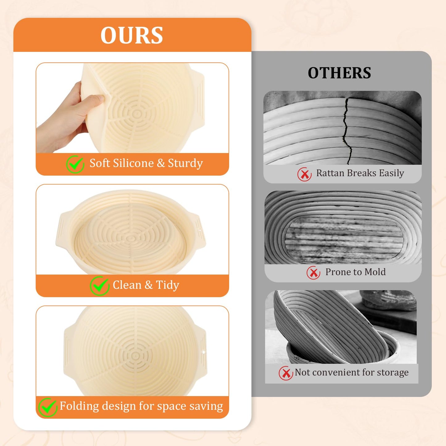 ORANGAROOS Sourdough Baking Supplies Kit Including 9 inch Round Silicone Banneton Basket, Dough Scraper, Bread Lame, Danish Whisk and Bread Bag;Proofing Basket Set for Home Bakers