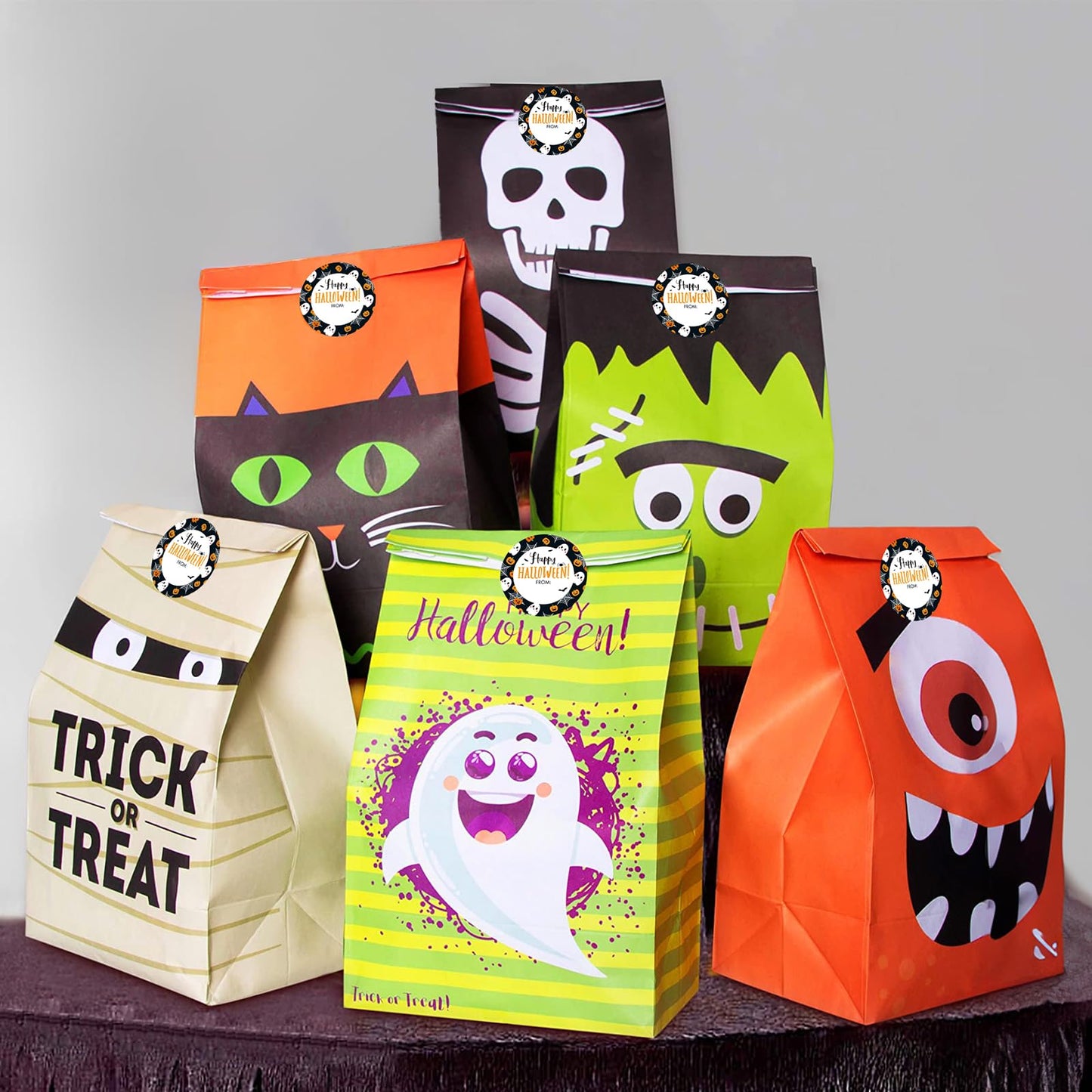 Anwyll 50 Pcs Halloween Tags with String + 60Pcs Halloween Name Gift Tags Stickers