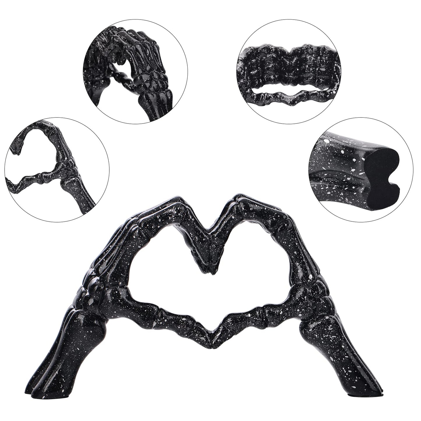 LCCCK Black Hand Gesture Desk Statues Love Ornaments,Skull Couple Statue, Creative Wedding Home Desktop Decor,Heart Shape Hand Figurines for Living Room Shelf Coffee Table Centerpiece
