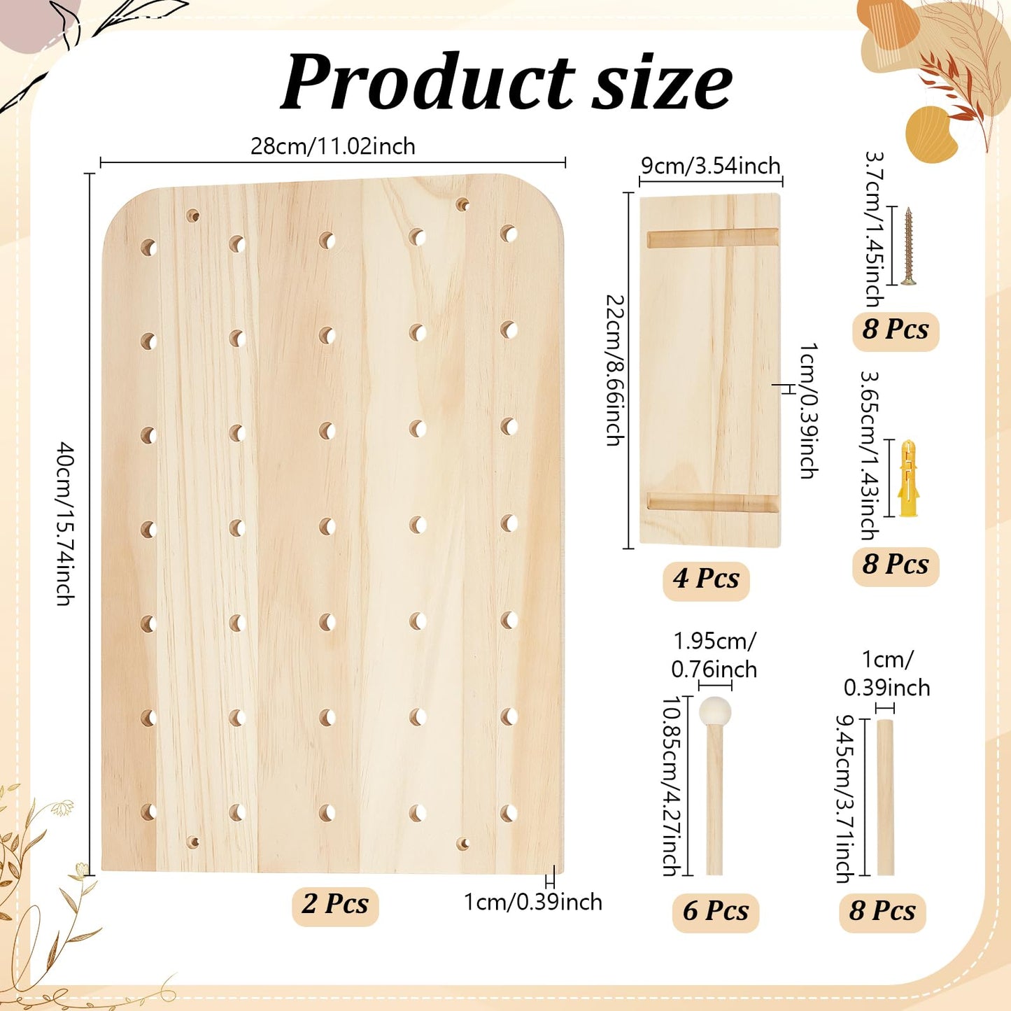 GLASSWINDS Wood Pegboard Wall Organizer Combination Kit, 2 Office Peg Board Panels with 18 Accessories, Modular Display DlY Storage Crafts Organization Wall Hooks Shelf for Bedroom Study Home