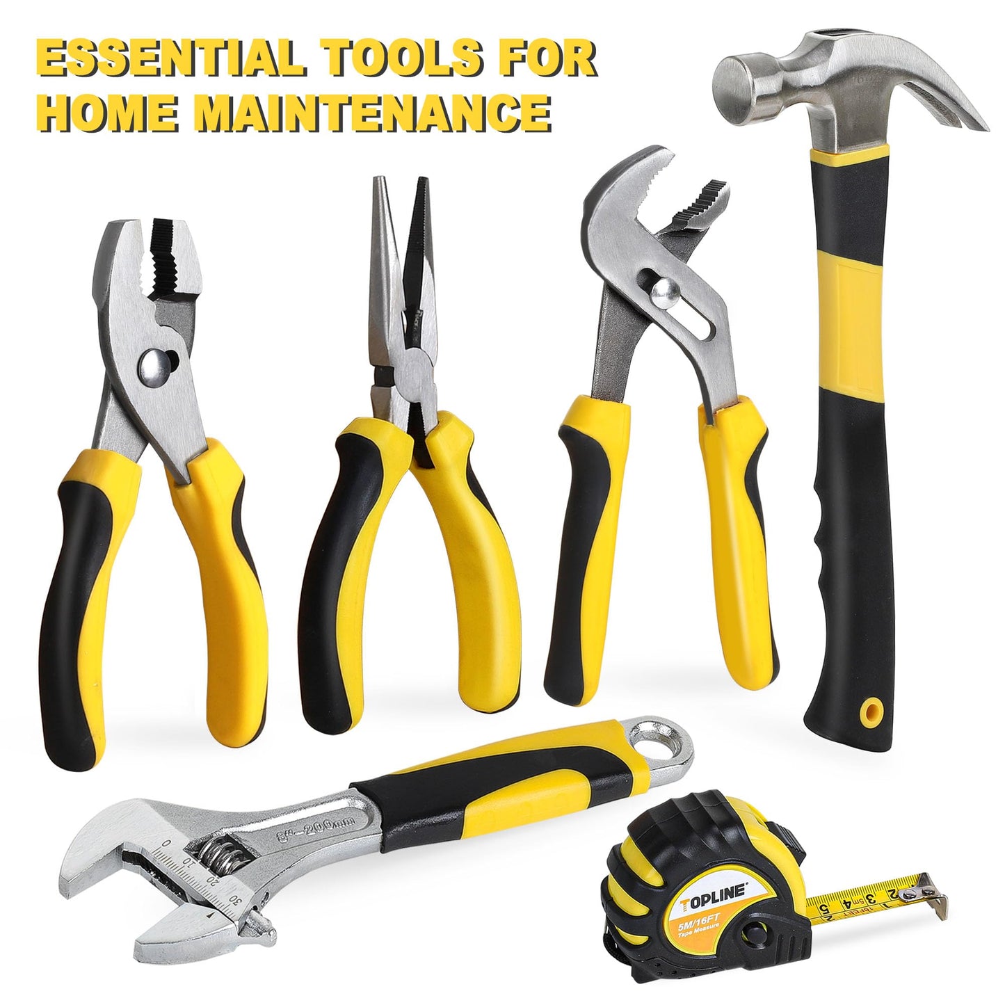 TOPLINE 390-Piece Hand Tool Kits for Home, 14-Inch Wide Mouth Tool Bag with Tools Included, Home Tool Set for Men, General Maintenance, Daily Use