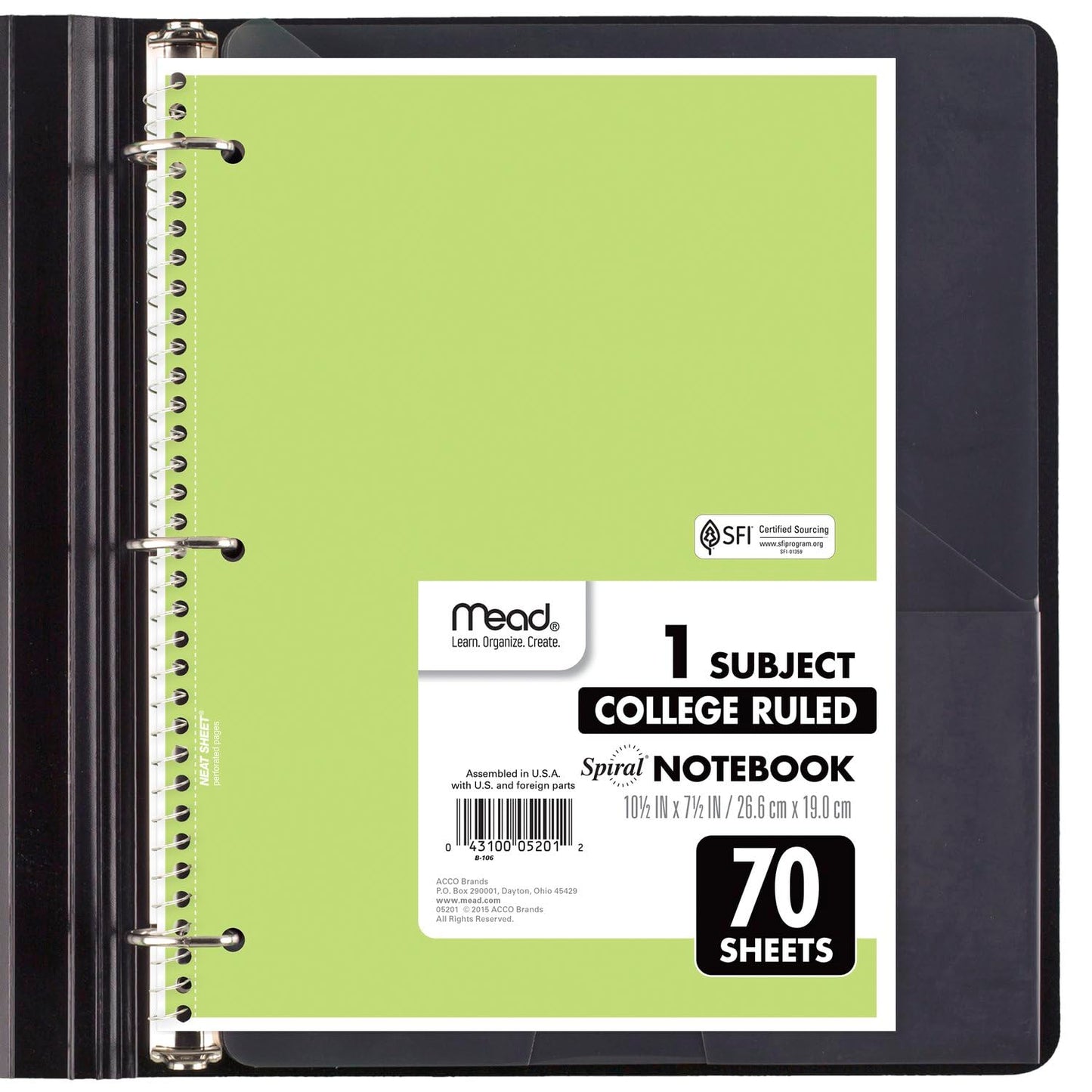 Mead Spiral Notebook, 6 Pack, 1 Subject, College Ruled Paper, 7-1/2" x 10-1/2", 70 Sheets per Notebook, Assorted Pastel Colors (830049)