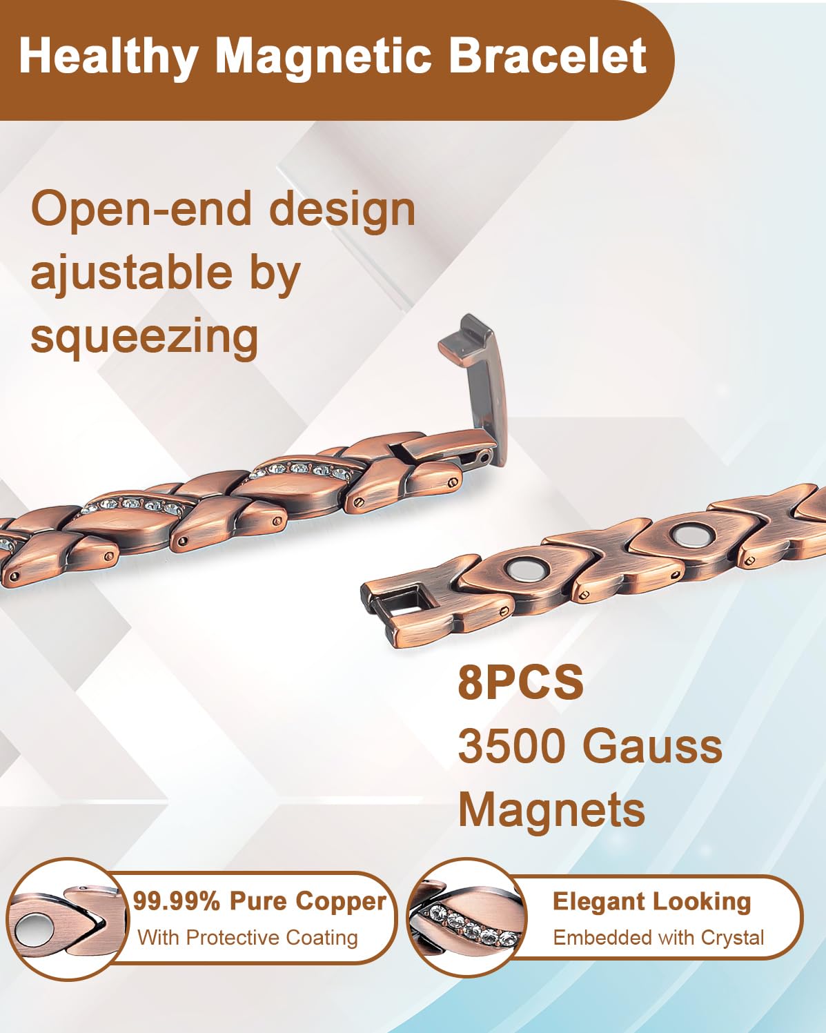 EnerCoppeX Women's Pure Copper Magnetic Bracelet with Magnet, Copper Jewelry Gift(A)