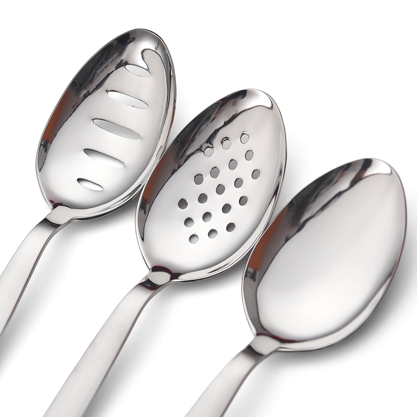 BNAZIND 3-PCS Kunz Spoon | 9 Inch 18/10 Stainless Steel Serving Spoons Set Include Serving Spoon, Slotted and Perforated Spoons (Medium 9 Inch, 3 Pack All Kunz)