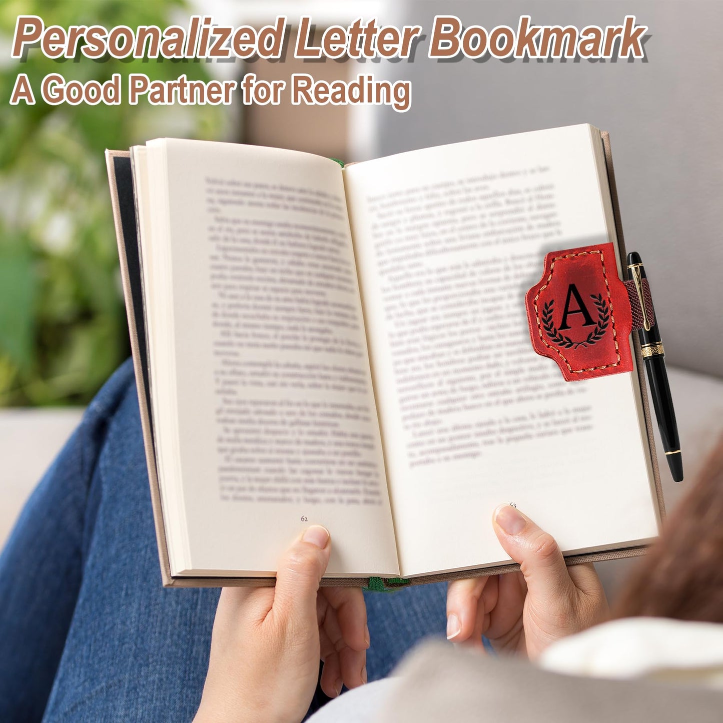Custom Magnetic Bookmarks with Pen Holder, Personalized 26 Letters Name Initial Leather Bookmark, Leather Book Mark for Men Women Teachers, Readers Book Lovers Gifts (Red, A)