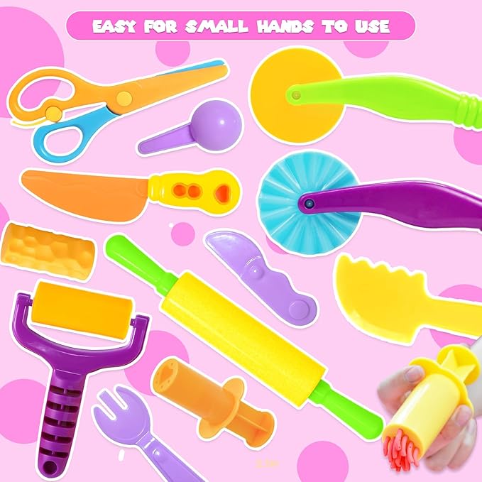 Playdough Tools Set, 18 Pcs Play Dough Sets for Kids Ages 4-8, Creative Play Dough Accessories with Clay Cutters, Roller, Molds, Safety Scissors, Educational Toys for Boys Girls