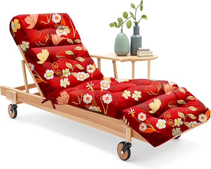 Outdoor Chaise Lounge Chair Cushion 75.1 x 22.8 x 4.7 Inches 100% Waterproof Replacement Cotton Patio Pool Lounge Chair Cushion for Outdoor Furniture with Ties, Red Peony