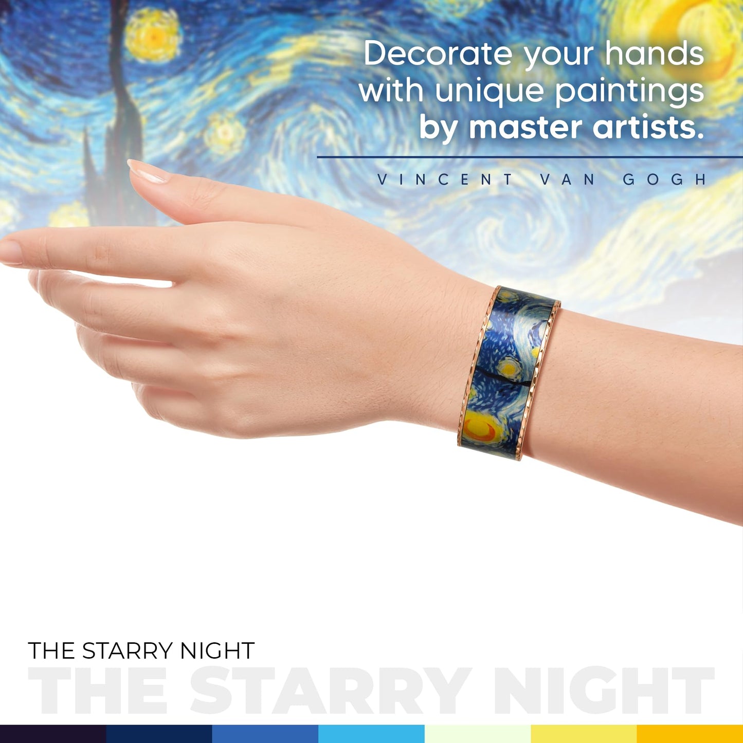Moreni Copper Bracelet for Men & Women – Handmade Engraved Cuff Inspired by “The Starry Night” – Artistic Pure Copper Jewelry with Gift Wooden Box