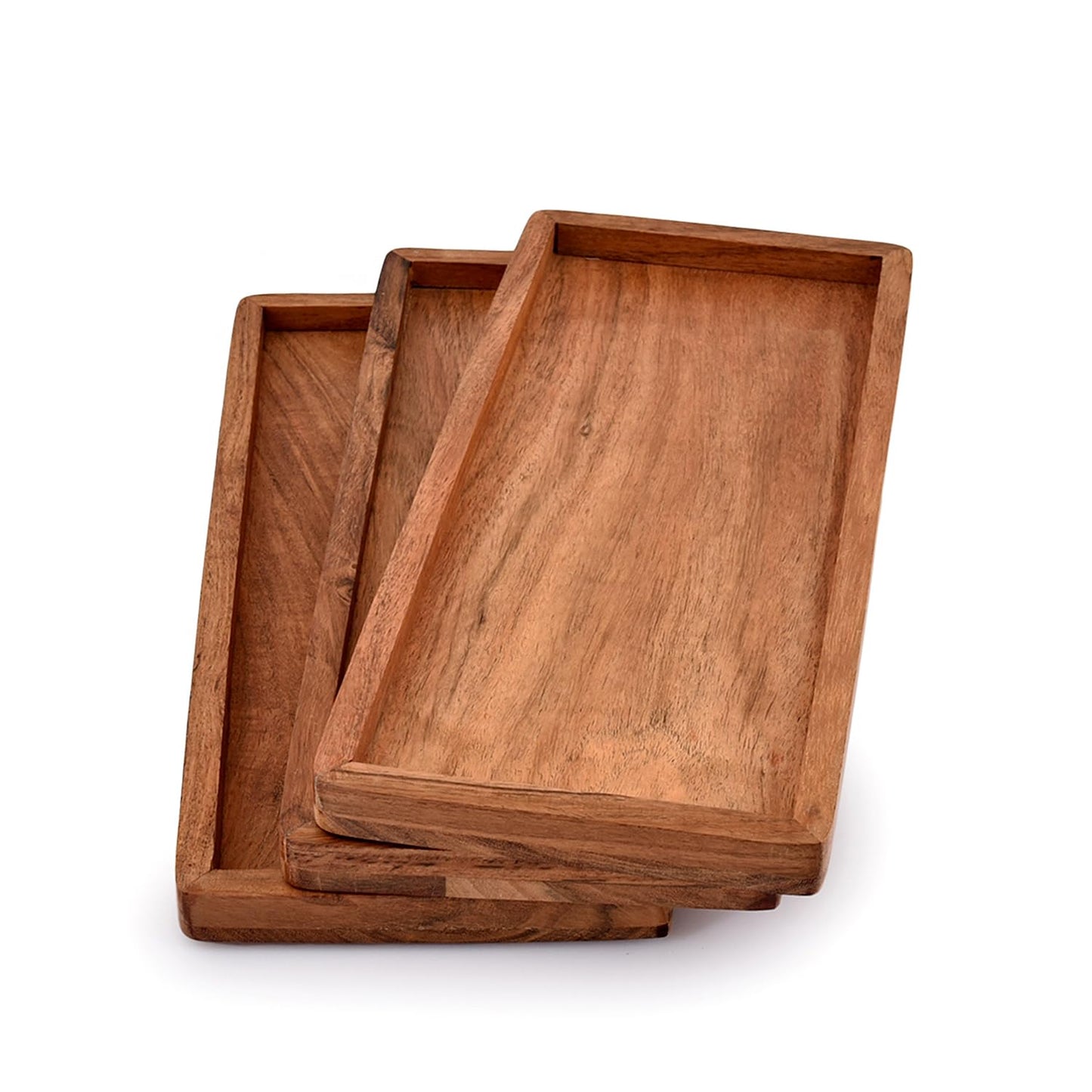 NIRMAN Acacia Wood Rectangular Wooden Platters for Home Decor, Food, Vegetables, Fruit, Charcuterie, Appetizer Serving Tray (13" x 5.5" x 0.75") (Set of 3)