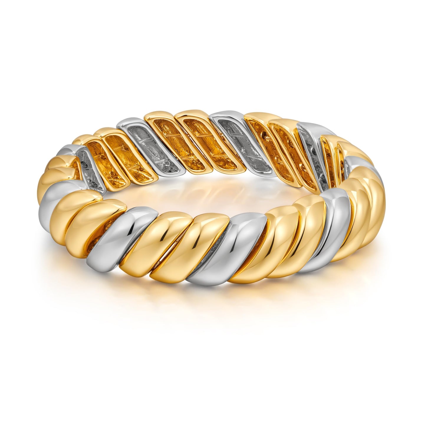 FAMARINE Gold Silver Chunky Bangle Bracelet for Women Men Two Tone Stretchchable Elastic Bracelet Jewelry Gift for Daily Wear
