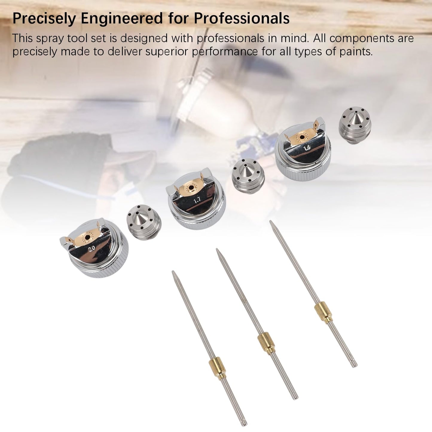 Sunicon Nozzle Set, H-827 1.4mm 1.7mm 2.0mm Nozzle Replacement Kit 3 Sets Needle Fluid Nozzle Air Cap Kit Brass Plastic Fluid Tip Size Set Up Spray Paint Repair Accessories Kit for Spray Guns