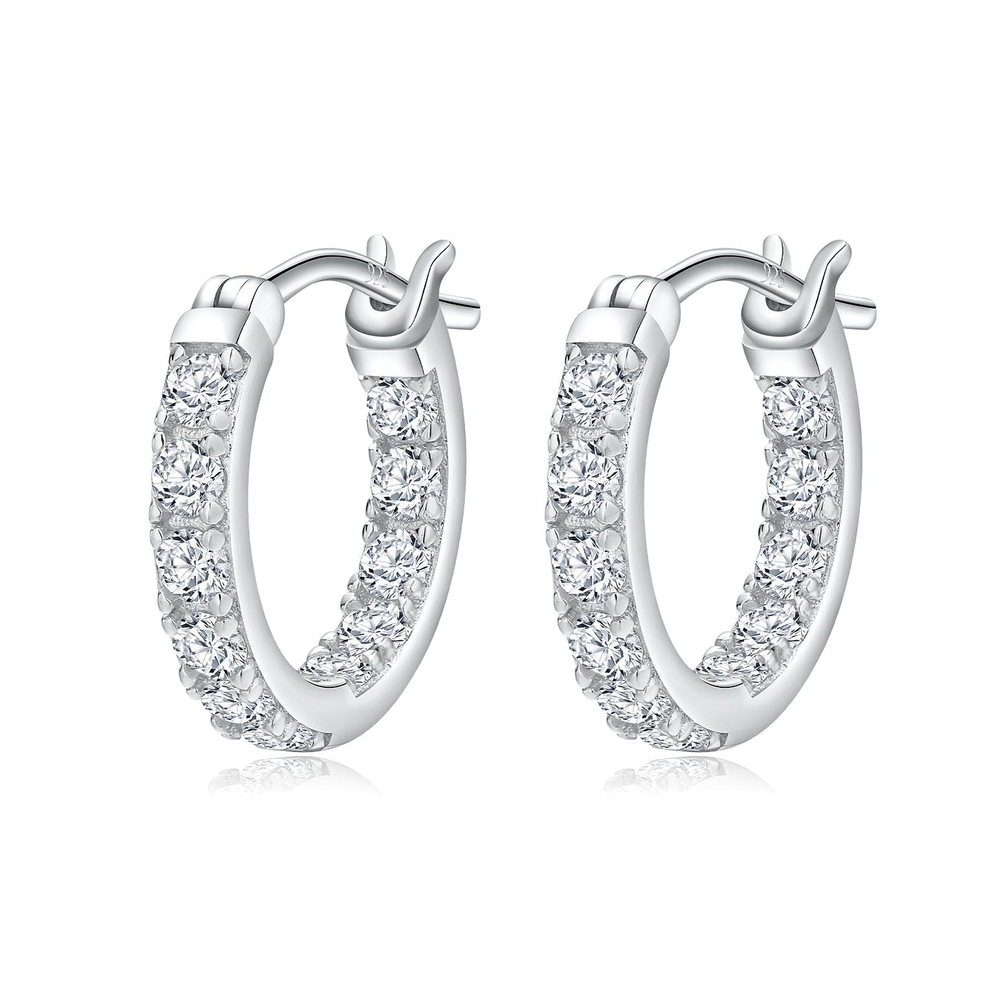 RANDES 15mm Chunky Cubic Zirconia Hoop Earrings for Women Trendy 925 Sterling Silver Small Hoops 1.5 Cttw Lab Created Diamond Earrings