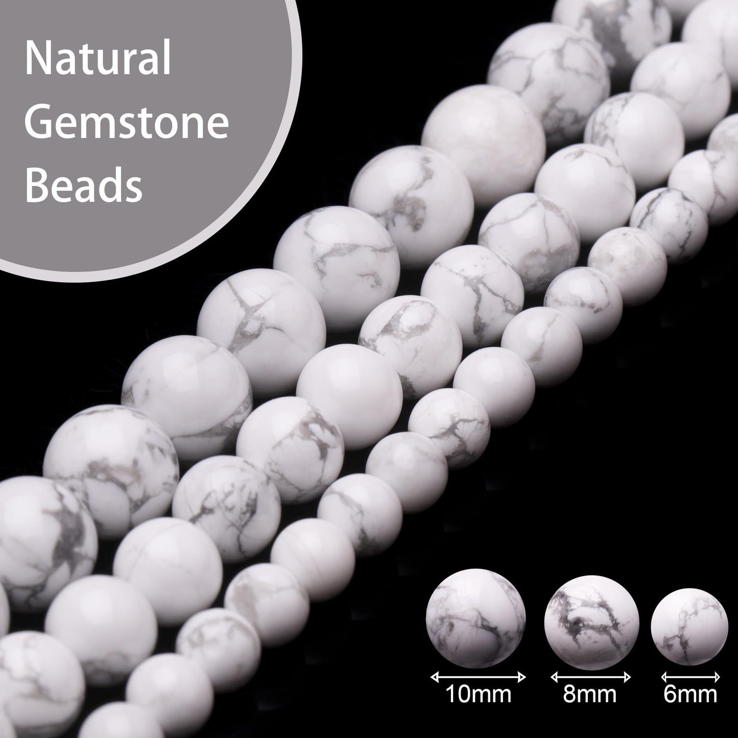 Chicager Natural Stone Beads for Jewelry Making,8mm Howlite Polished Smooth Round Gemstone Beads for Bracelet Necklace 15 Inch