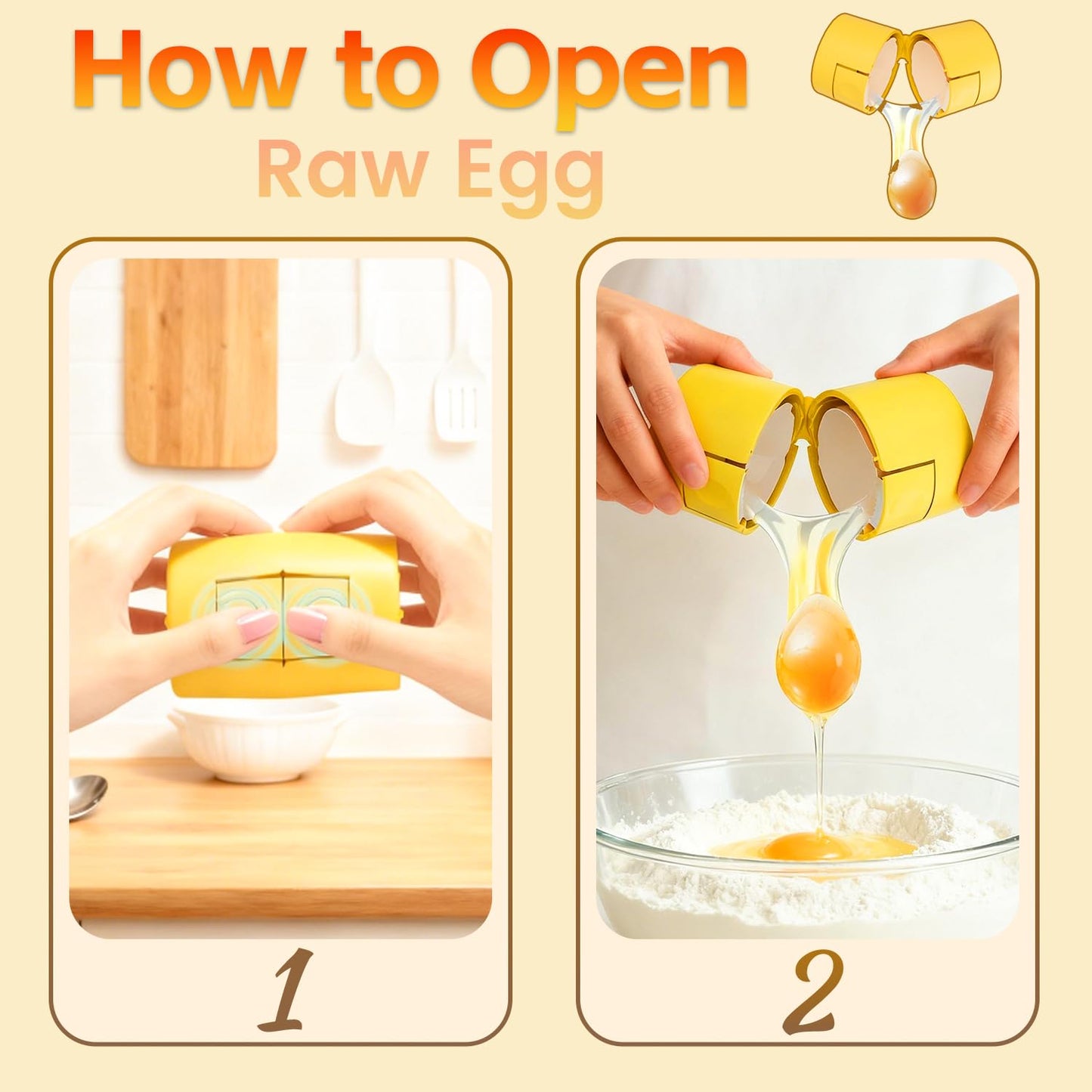 2 in 1 Egg Shell Opener, Egg Piercer for Hard Boiled Egg, Cute Egg Cracker for Raw Eggs, Egg Peeler Separator for Home Kitchen Gadgets Tool, Yellow