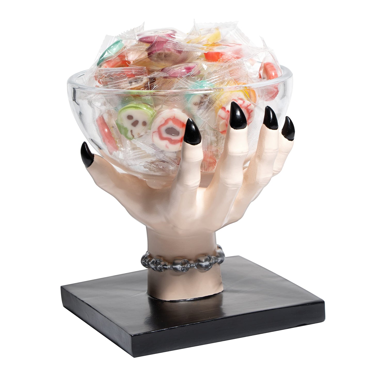 GUTE Witch Hand Candy Bowl Stand – 5" Resin Snack Dish for Treating, Candy Holder Basket Nuts, Jewelry, Snacks, Gothic Party Decoration, Office Centerpiece Countertop Display