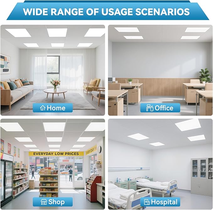 Msbfi 2x2 LED Flat Panel Light - 24 Pack Drop Office Ceiling Light 30-35-40W Adjustable, 130LM/W 3500K/4000K/5000K Selectable, 0-10V Dimmable, 100-277V for Office Ceiling Lighting Fixture ETL/DLC