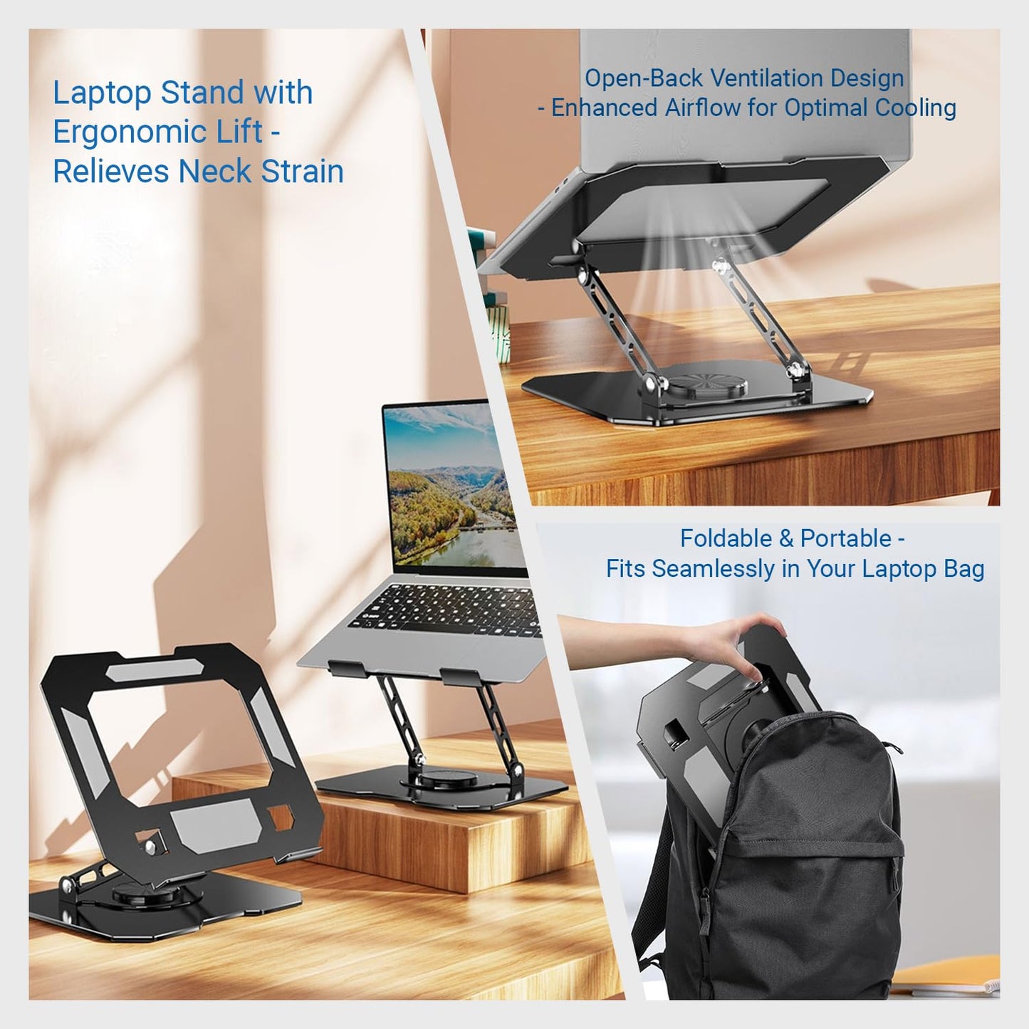 360° Rotating Laptop Stand for Desk, Heavy Duty Solid Steel Ergonomic Laptop Riser, Foldable Portable Computer Holder, Stable Adjustable Stand Compatible with MacBook Air/Pro 10-16 Inch Laptops