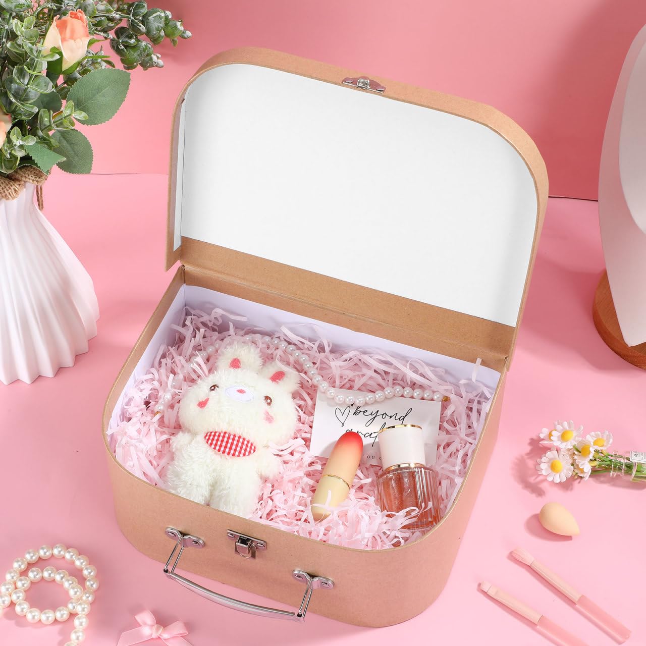POPETPOP Kraft Paper Suitcase Gift Packaging Box with Handle 10.03X7.48X3.93In Multi-Functional Decorative Storage Case for Jewelry Wedding and Small Items
