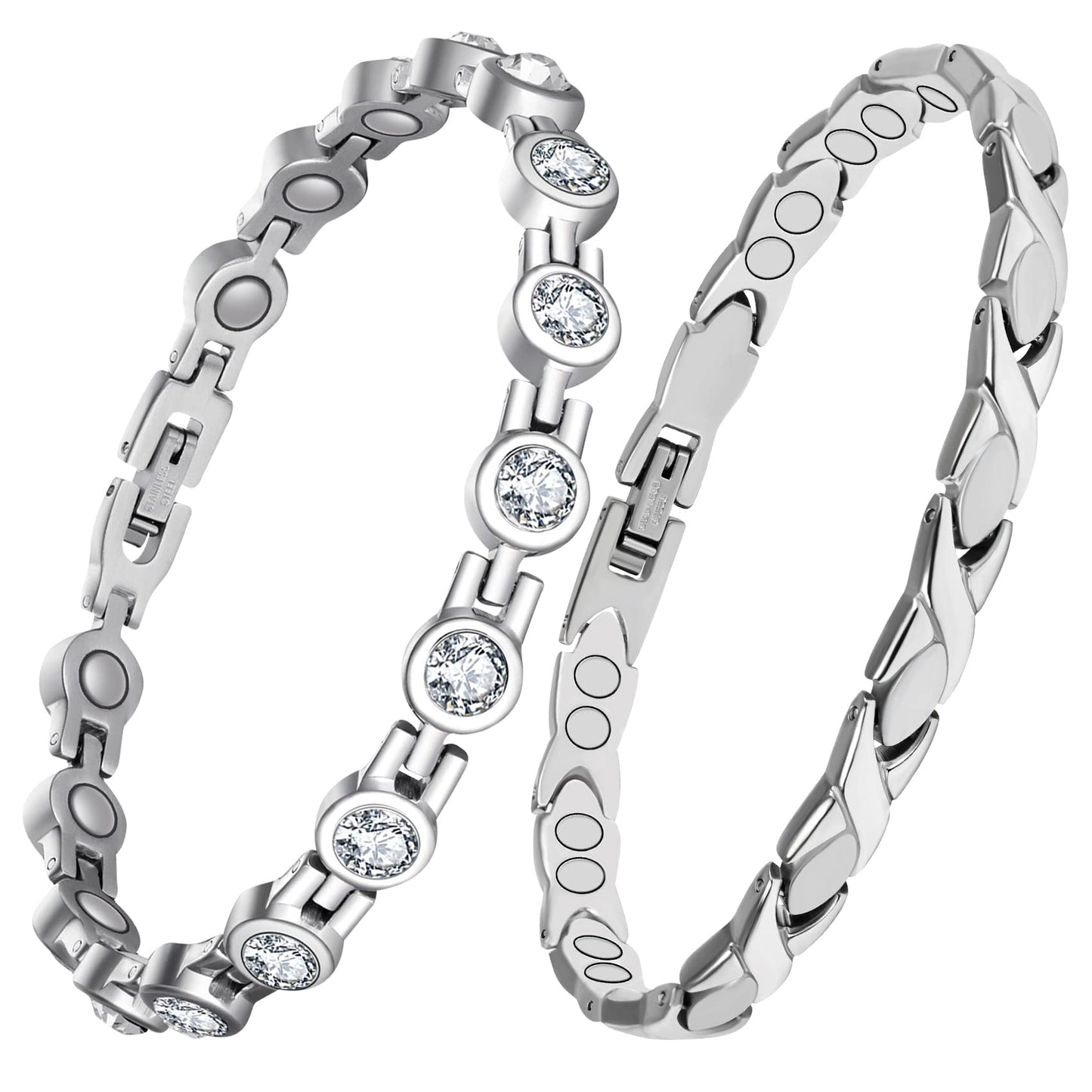 Feraco Magnetic Bracelet for Women Titanium Steel Magnetic Bracelet with Magnets Sparkling Crystal (Pack of 2)