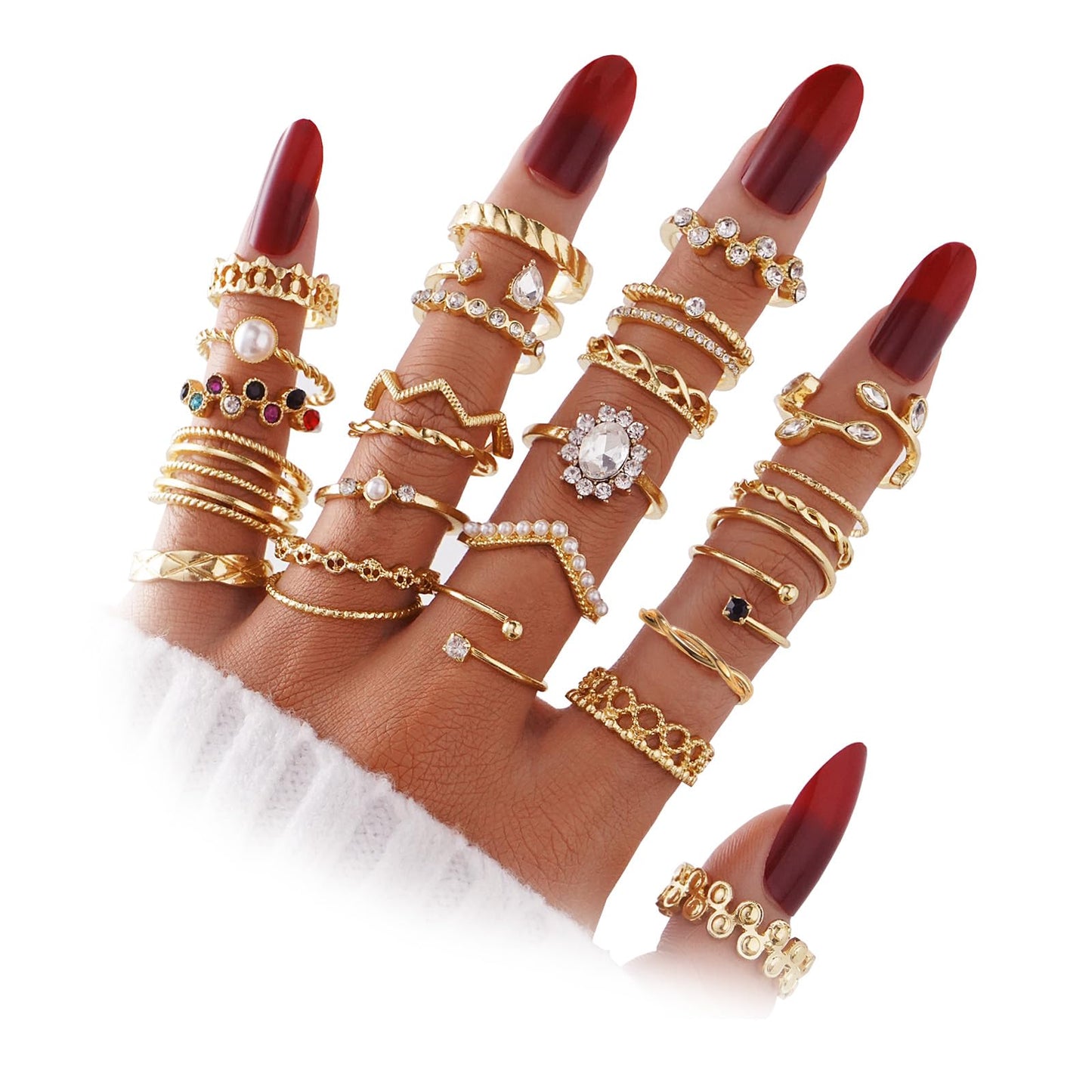 IFKM 28 Pcs Gold Knuckle Rings Set For Women Vintage Stackable Joint Finger Midi Rings Dainty Cubic Zirconia Crystal Simple Twist Hollow Cute Rings Pack Jewelry Gift