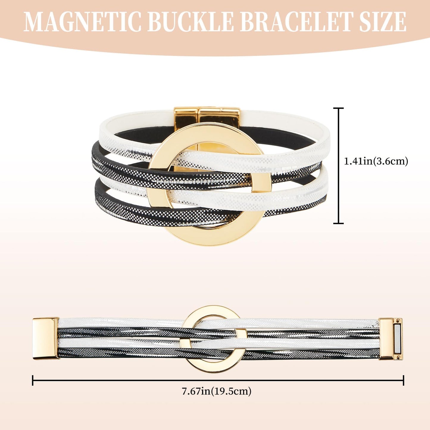QIUTIMIY Leather Bracelets for Women Trendy Boho Cuff Bracelet Layered Bangle with Clasp Hand Wrist Jewelry Western(Style 9-Black White)