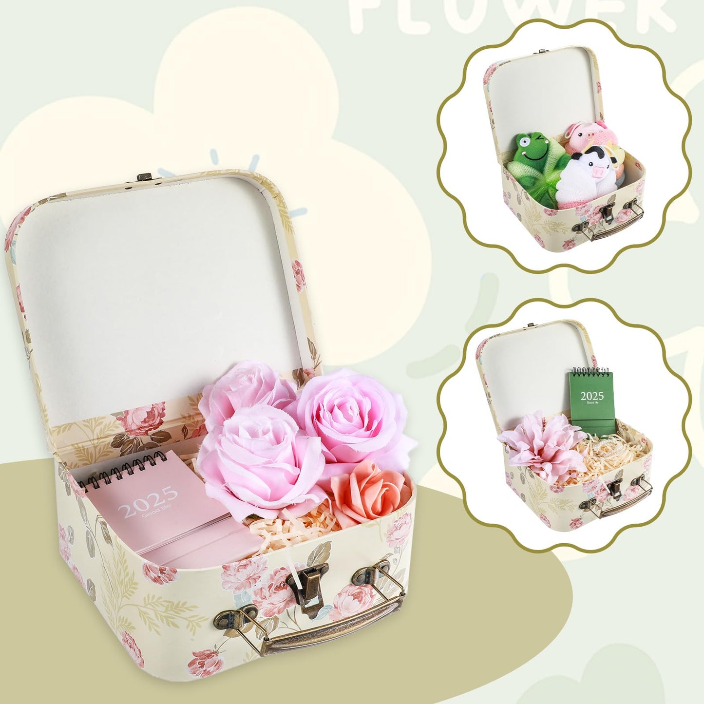 JOUTYFOR 3 Packs Decorative Boxes Storage Gift Boxes With Lids Paperboard Suitcases Storage Box for Photo Home Decoration, Wedding, Birthday, Anniversary(Light Yellow)