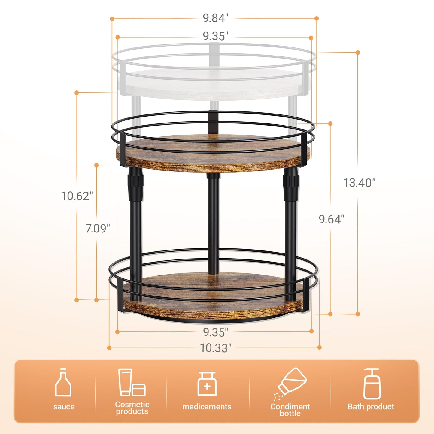 Across-Star Lazy-Susan-Organizer-Spice-Rack, Rotating Spice Organizer For Cabinet Pantry, Seasoning Holder Spice Shelf With Adjustable Height, Kitchen Counter Shelf Countertop Organizer